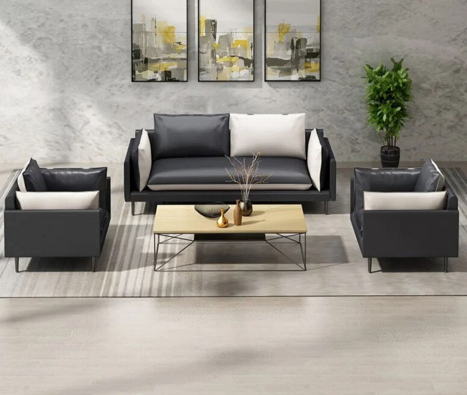 Leather office creative sofa simple modern business reception three person iron tea table combination suit