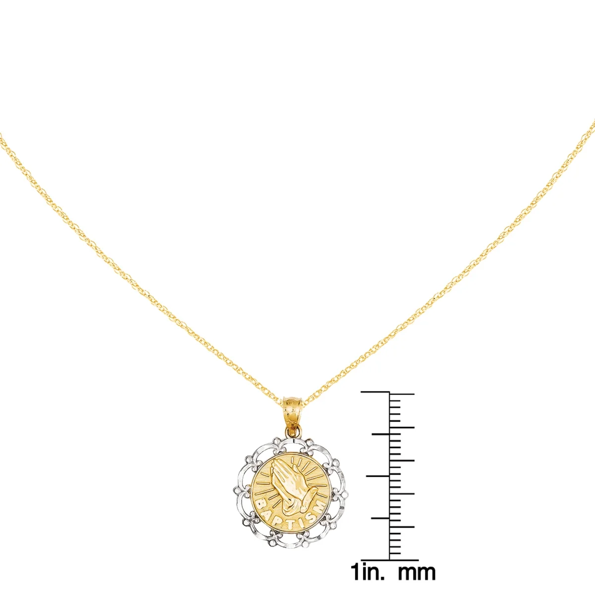 Primal Gold 14 Karat Yellow Gold Rhodium Plated Baptism Pendant with 18-inch Cable Rope Chain