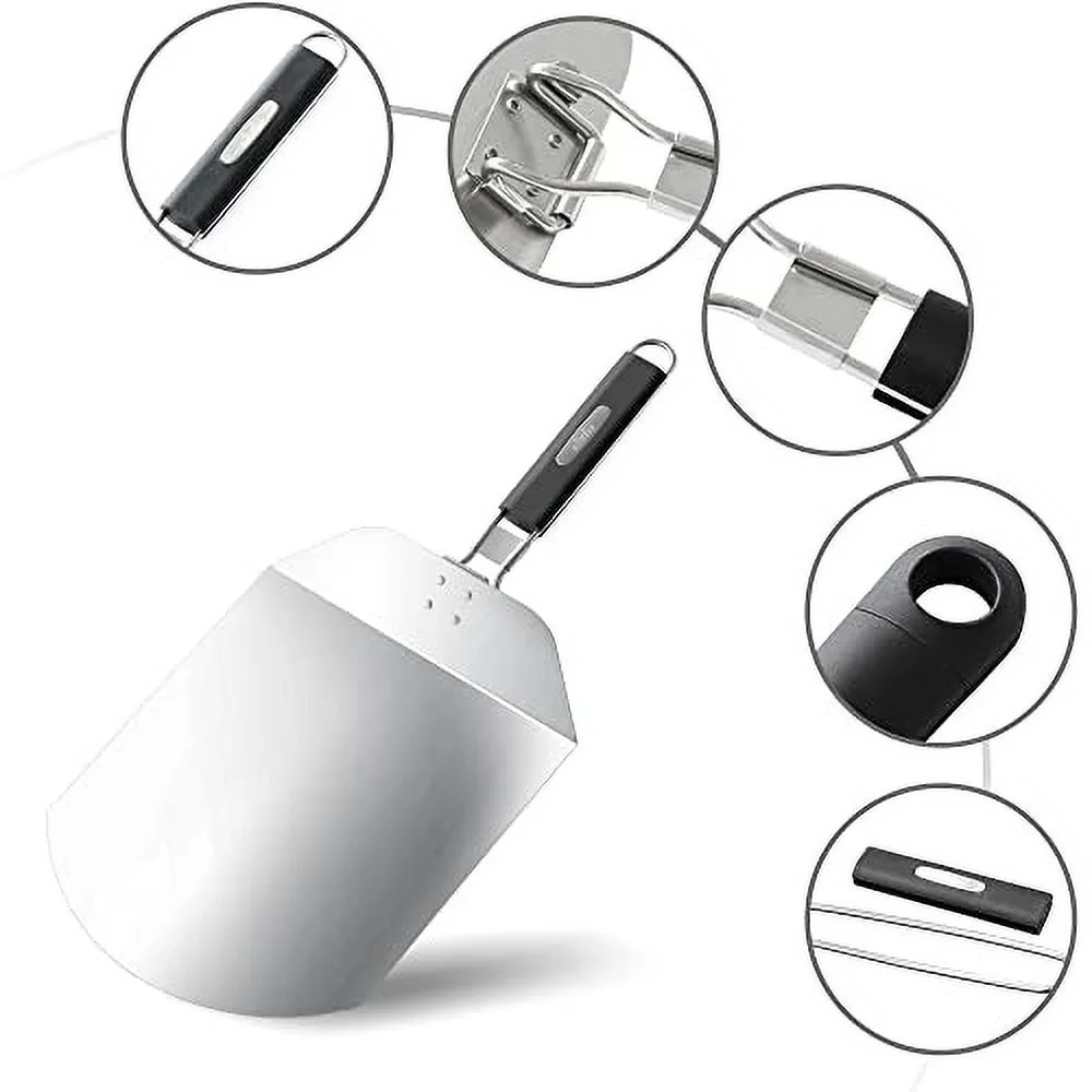 BIG HORN OUTDOORS Metal Pizza Peel 13x9.5 inch Set, Pizza Paddle with Fordable Handle For Pizza Oven, Gift for Baking Homemade Pizza Bread