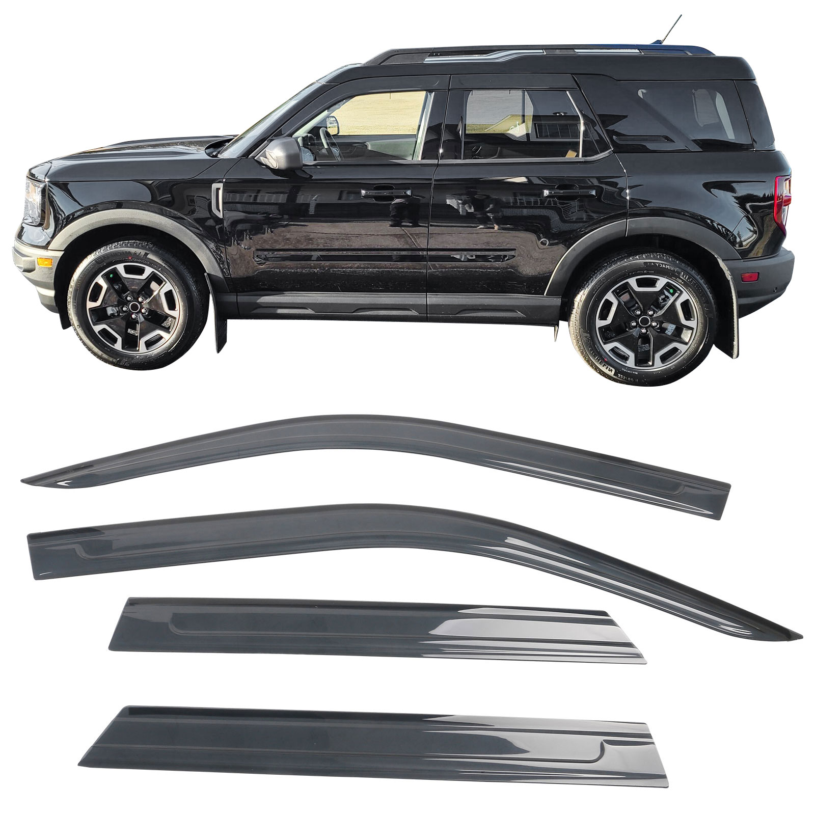 Ikon Motorsports Window Visors Compatible With 2021-2024 Ford Bronco Sport, Factory Style Sun Rain Guard Acrylic Black Vent Shade Deflector 4PCS