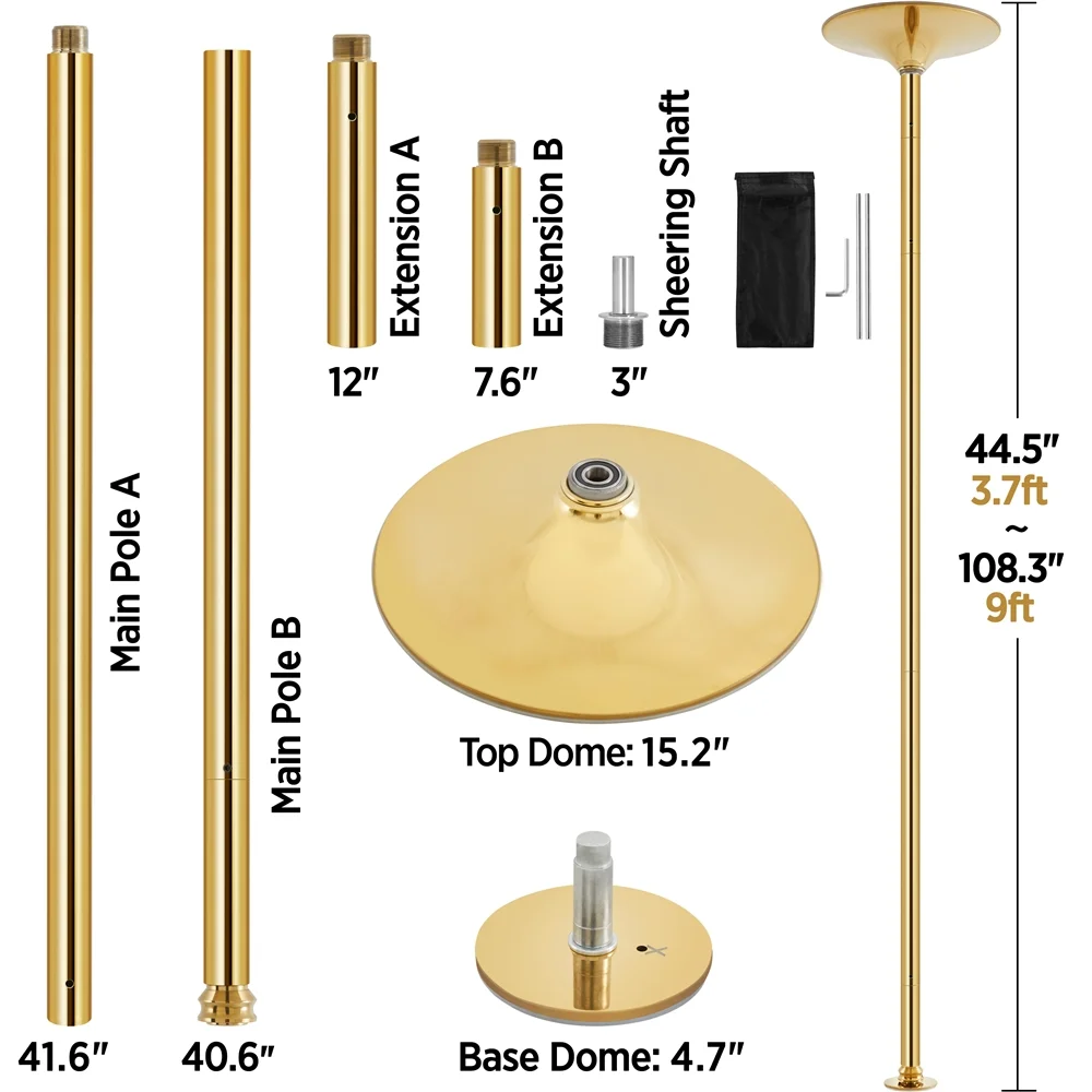 Topeakmart 45mm Height Adjustable Stripper Dance Pole Spinning Static Dancing Pole 3.7'-9', Gold