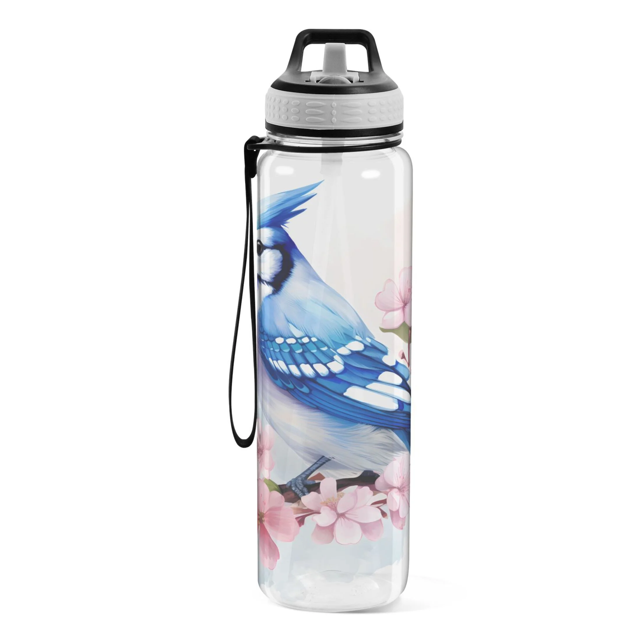 Birds and Cherry Flowers 32oz Water Bottles with Straw Tritan Leakproof Sports Bottle BPA Free Clear for Fitness Gym Swimming Cycling