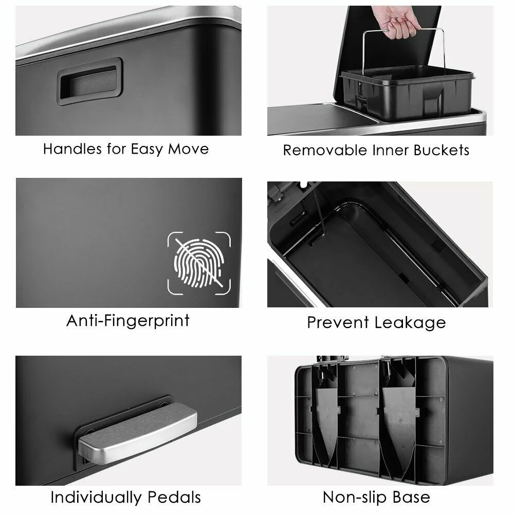 HOMFY Step-on Trash Can, 16 Gal Stainless Steel Dual Garbage Recycling Bin with Lid & Inner Buckets, 60L