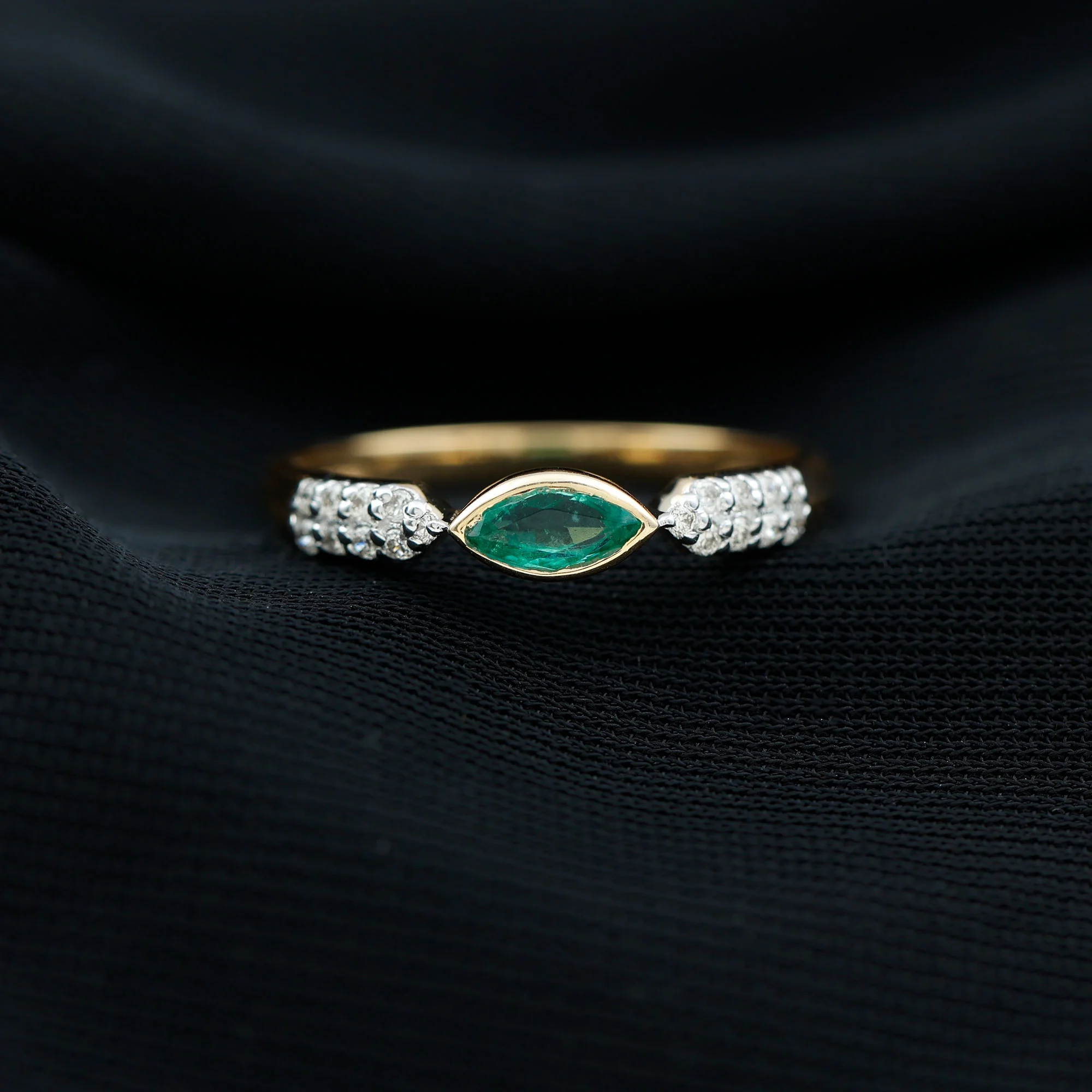 Marquise Shape Emerald Promise Ring with Diamond for Women (AAA Quality), 14K Yellow Gold, US 13.00