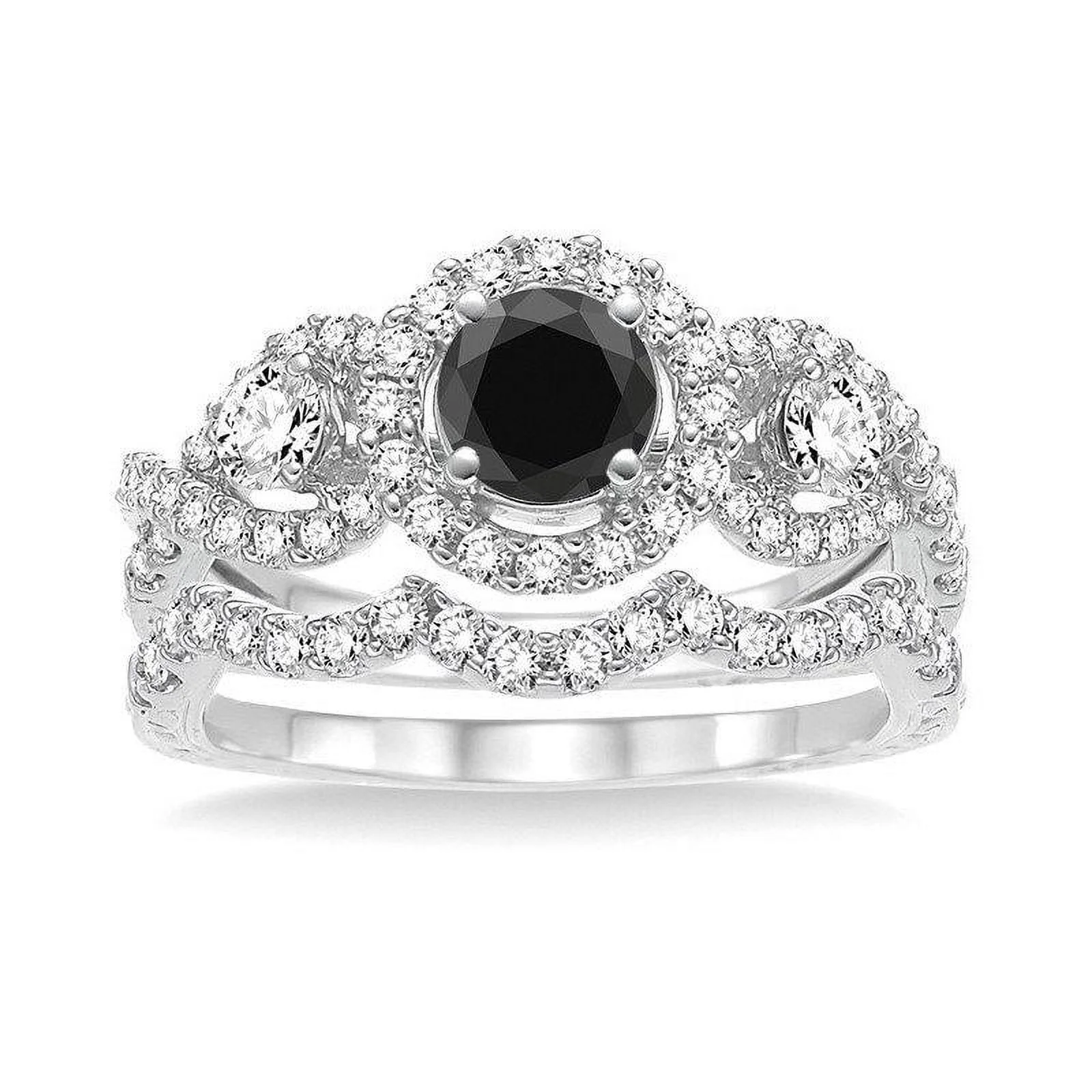 Infinity design 2 Carat Round cut Black Diamond Wedding Set in 14k Rose Gold affordable sapphire and diamond engagement ring