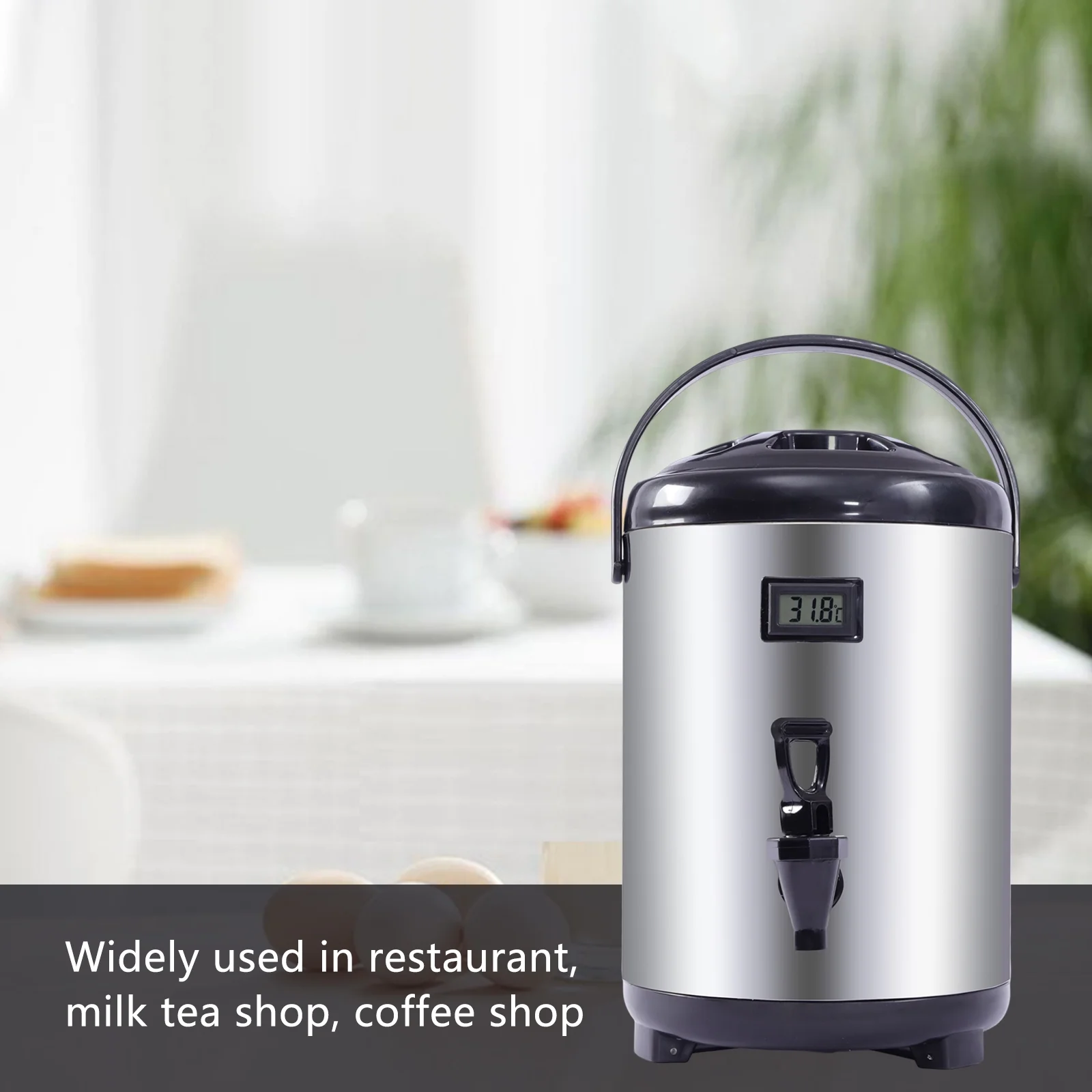 ZhdnBhnos 8L Insulated Beverage Dispenser Stainless Steel Thermal Hot and Cold Drinks Barrel Bucket with Handle & Spigot