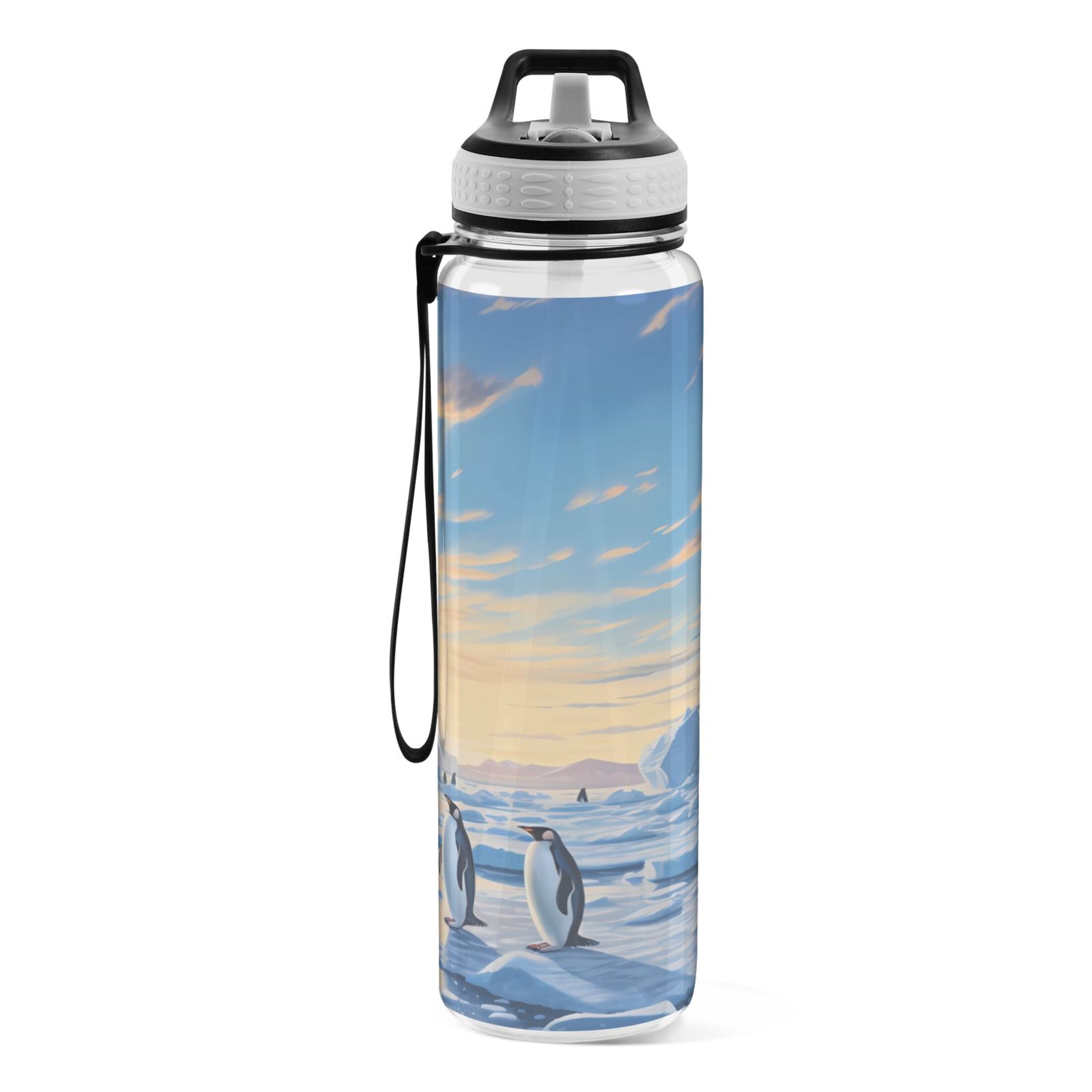 Penguins on Snow 32oz Water Bottles with Straw Tritan Leakproof Sports Bottle BPA Free Clear for Fitness Gym Swimming Cycling