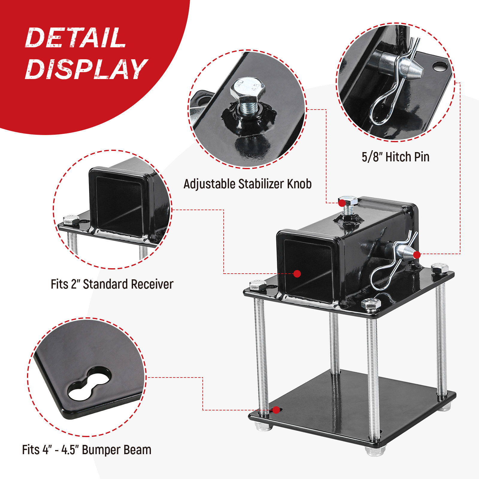 AA Products RV Bumper Hitch Adapter 2 Inches Receiver Fit for 4-4.5 Inches Travel Trailer and Cargo Bike Rack Rear Bumper