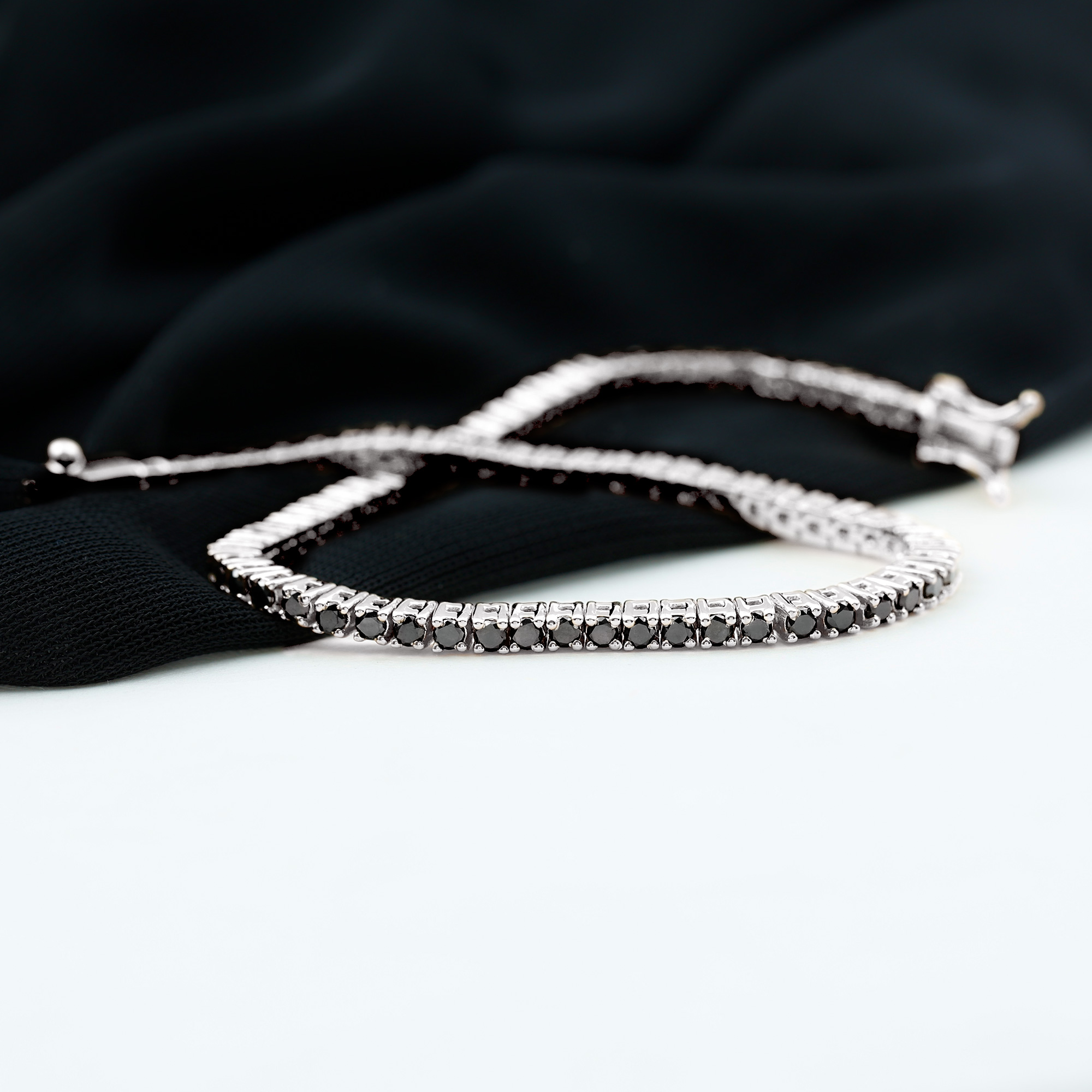 Lab Created Black Diamond Tennis Bracelet for Women - AAAA Quality, 925 Sterling Silver, 7.0 inches