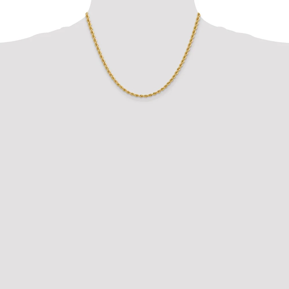 Real 14kt Yellow Gold 3.65mm Regular Rope Chain; 18 inch; Lobster Clasp; for Adults and Teens; for Women and Men