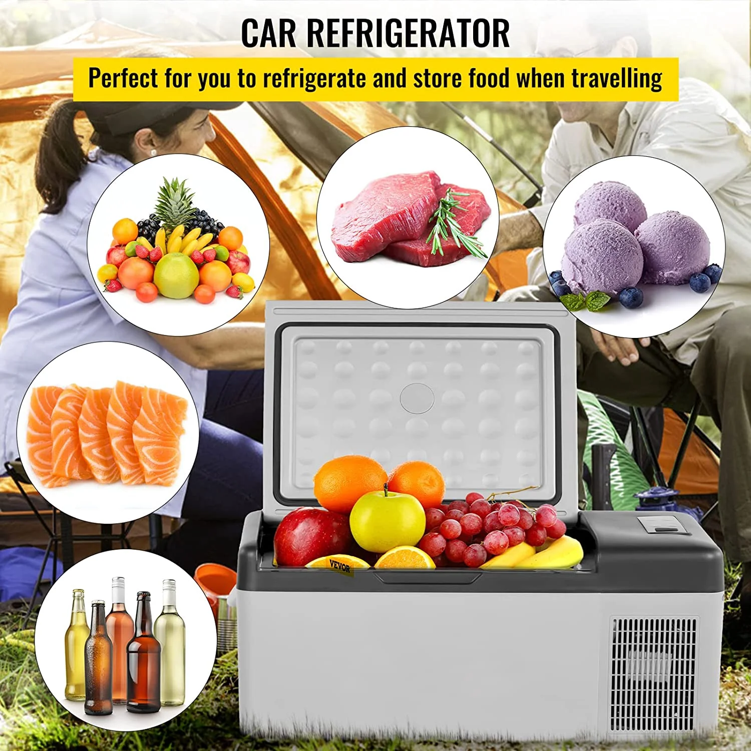 Vevor  12V 16 qt. Portable Mini Car Refrigerator with Cooler, Grey