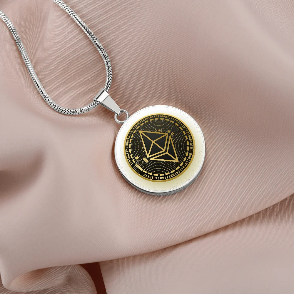 Ethereum Gold Circle Necklace Stainless Steel or 18k Gold 18-22