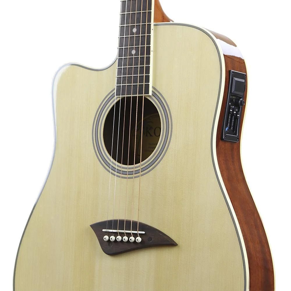 Kona Guitars K2LN Left-Handed Thin Body Acoustic-Electric Guitar with Spruce Top in High Gloss Finish, Natural