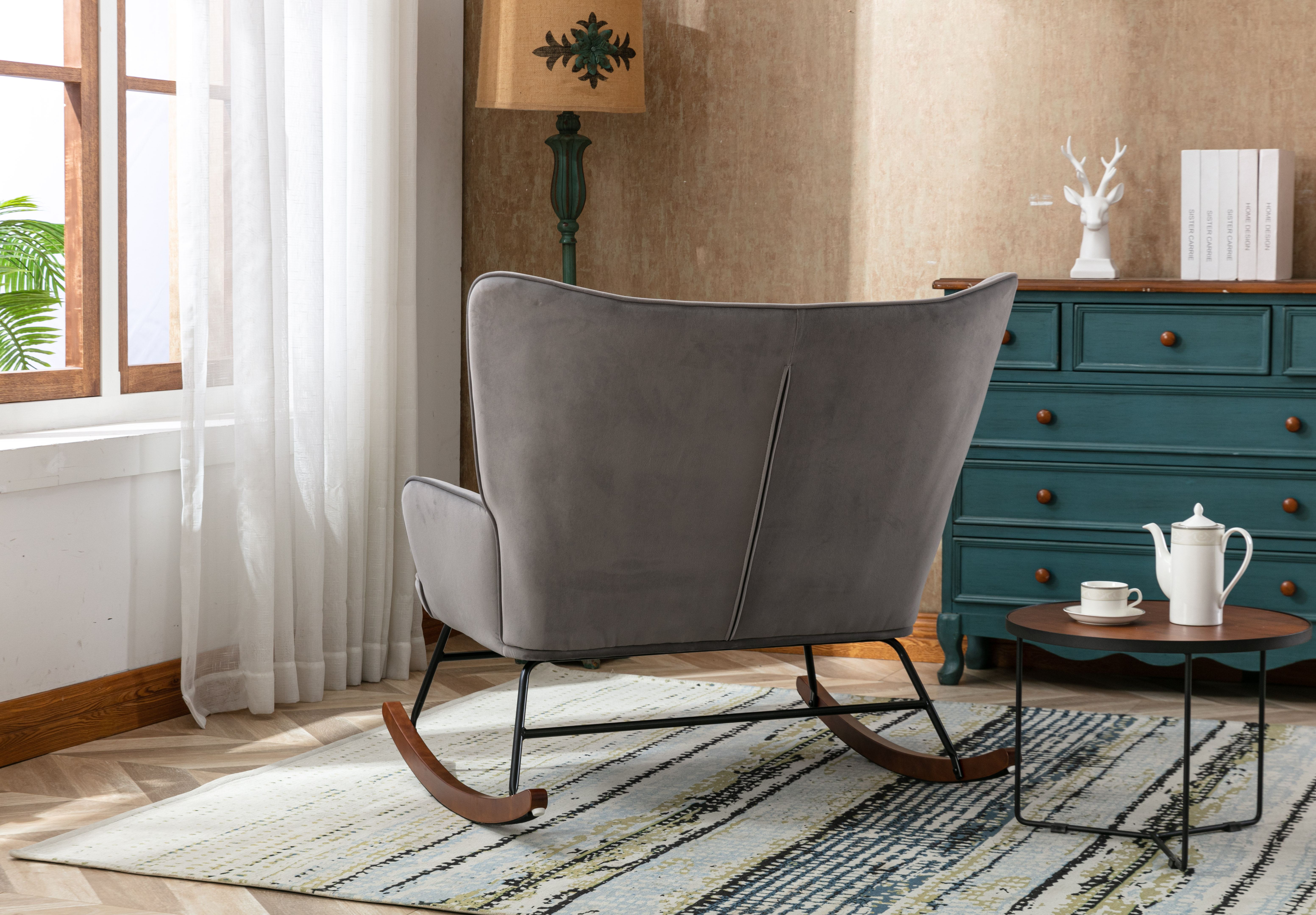 High Back Rocking Sofa Nursery Sofa&nbsp;.Comfortable Rocker Fabric Padded Seat&nbsp;.Modern High Back Arm-sofa