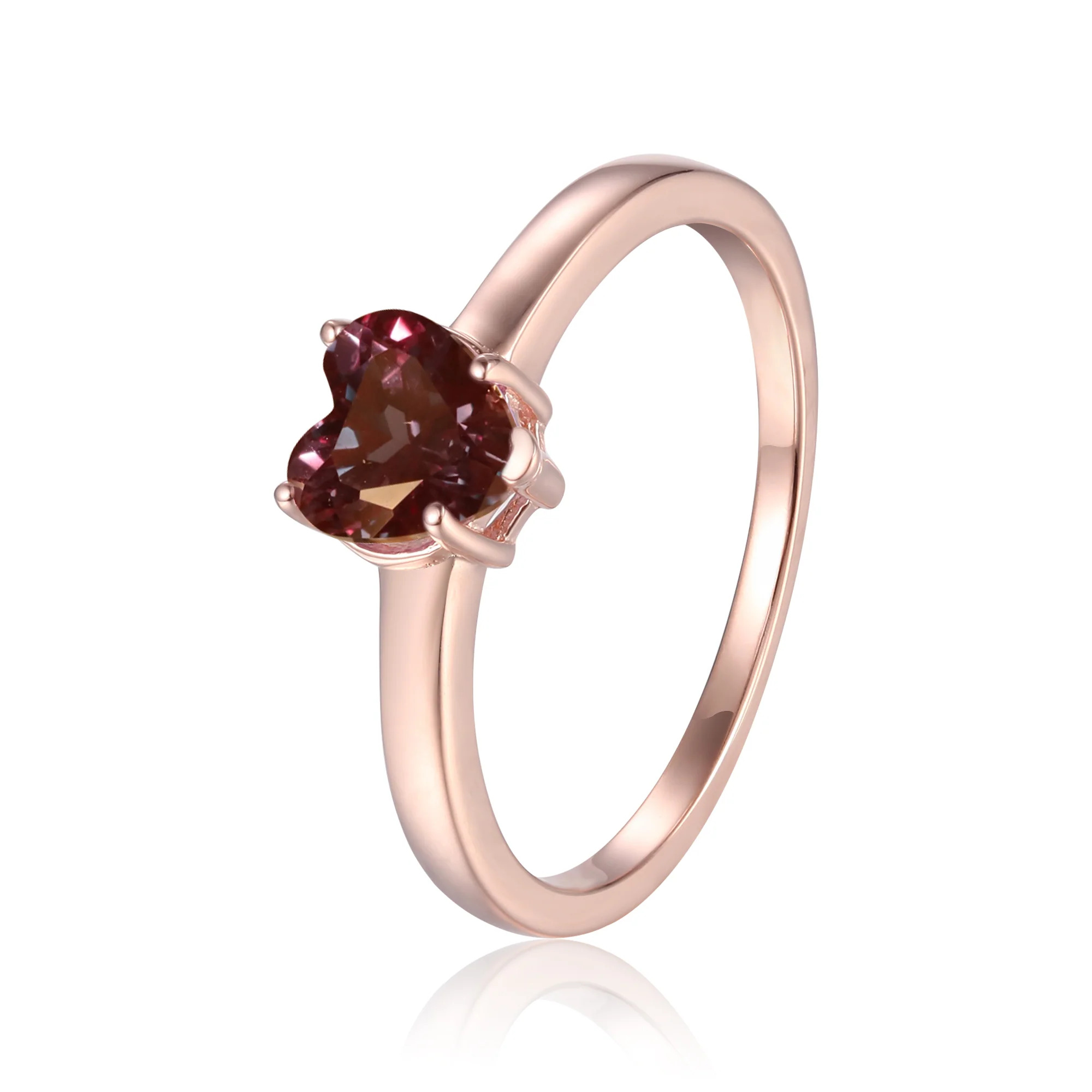 Heart Shape Alexandrite Solitaire Engagement Ring in Rose Gold Plated Sterling Silver