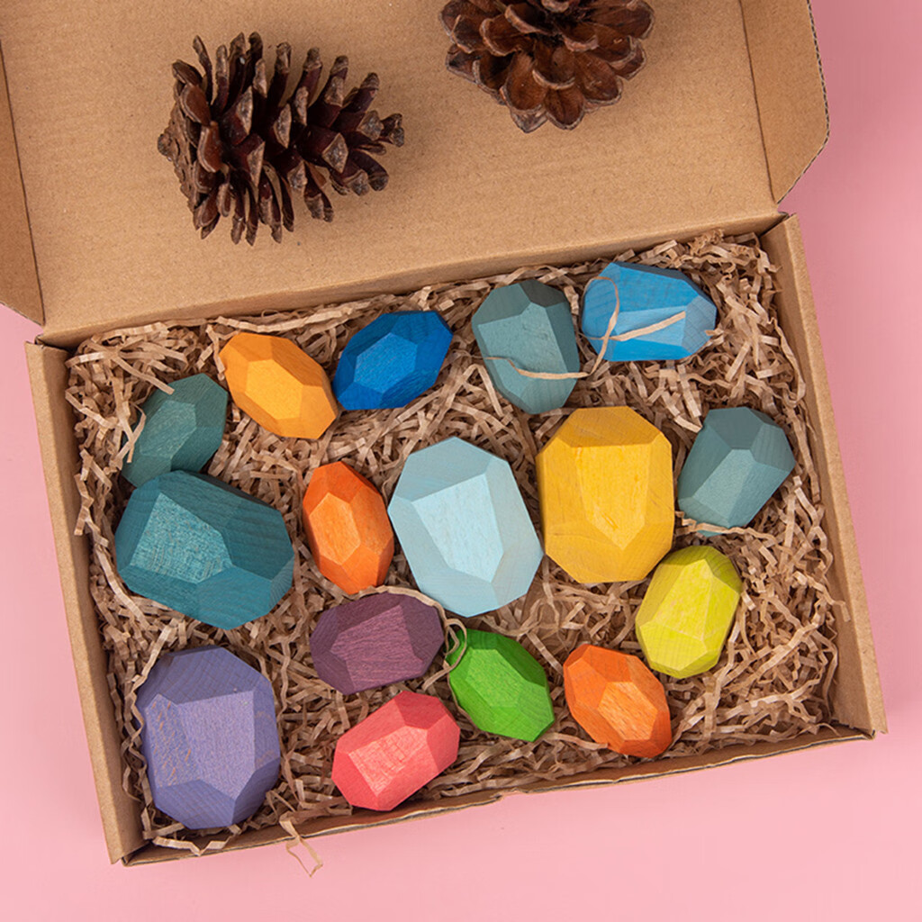 Education Toy for Kids Creative Stacking Wooden Stone Toy Game Block Rainbow Building Education Educational Toys for 1 Year Old Wooden Color