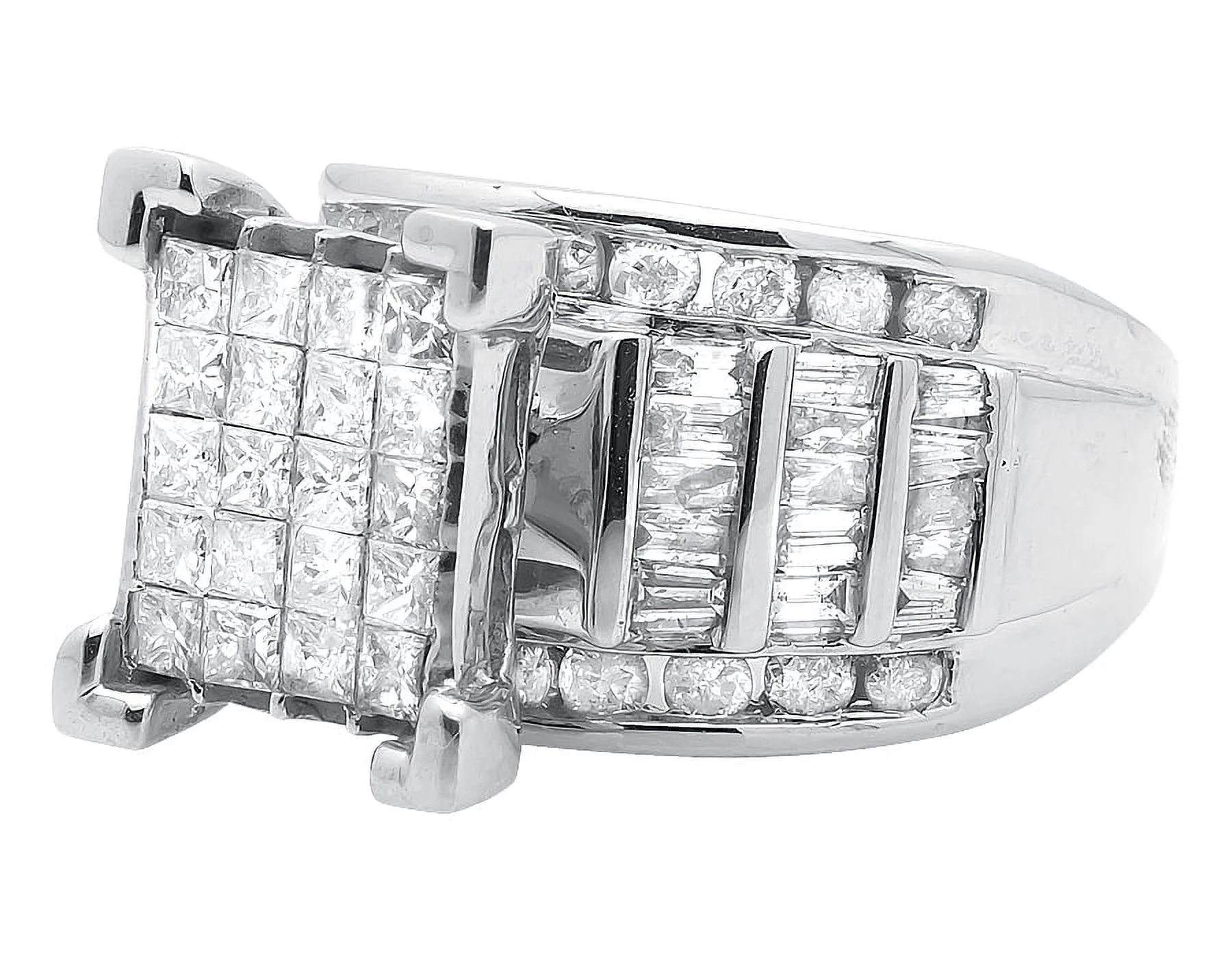 10k White Gold Ladies Princess Cut Invisible Cluster Engagement Wedding Ring 3ct