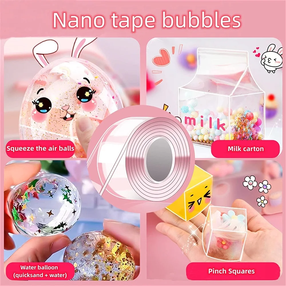 NOGIS Bubbles Nano Tape Kit,Nano Tape Blowing Bubbles Straws with DIY Sequin Stickers， Bubble Double-Sided Tape，Girls, Boys, Kids Fidget Toy for Party Favors Gifts（2 Pack）