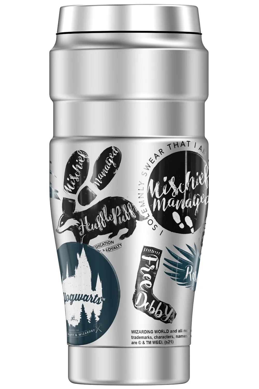 Harry Potter Hogwarts Stamp Collage THERMOS STAINLESS KING Stainless Steel Travel Tumbler, Vacuum insulated & Double Wall, 16oz