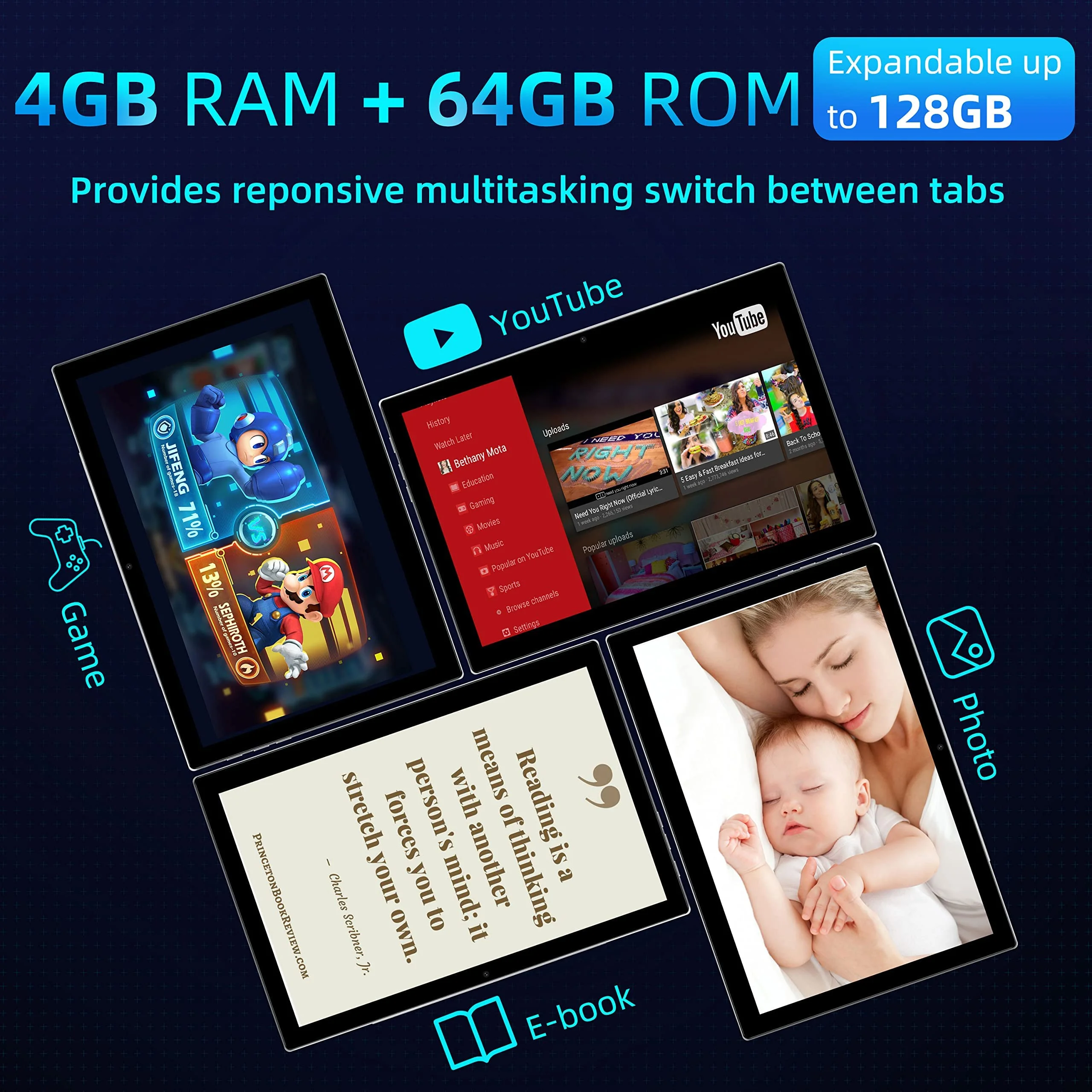 BYYBUO Tablet 10.1 inch, 2 in 1 Android 12 Tablets with Docking Keyboard Case,4GB RAM 64GB ROM,1920x1200 Full HD,Octa-Core Processor,7000mAh Battery, 5G+2.4G WiFi, Bluetooth,GPS,FM(2023 Gray)