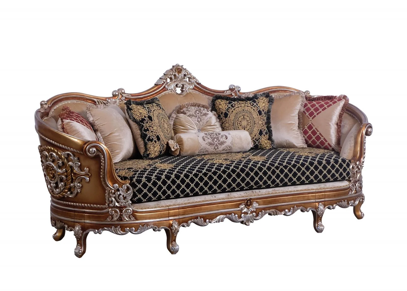 Luxury Black & Gold Wood Trim SAINT GERMAIN II Sofa Set 2 EUROPEAN FURNITURE