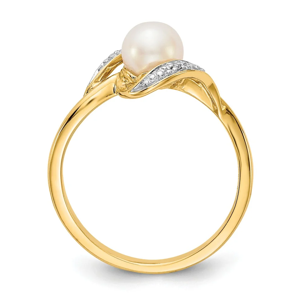 Real 14kt Yellow Gold Diamond and FW Cultured Pearl Ring Size: 7; for Adults and Teens; for Women and Men