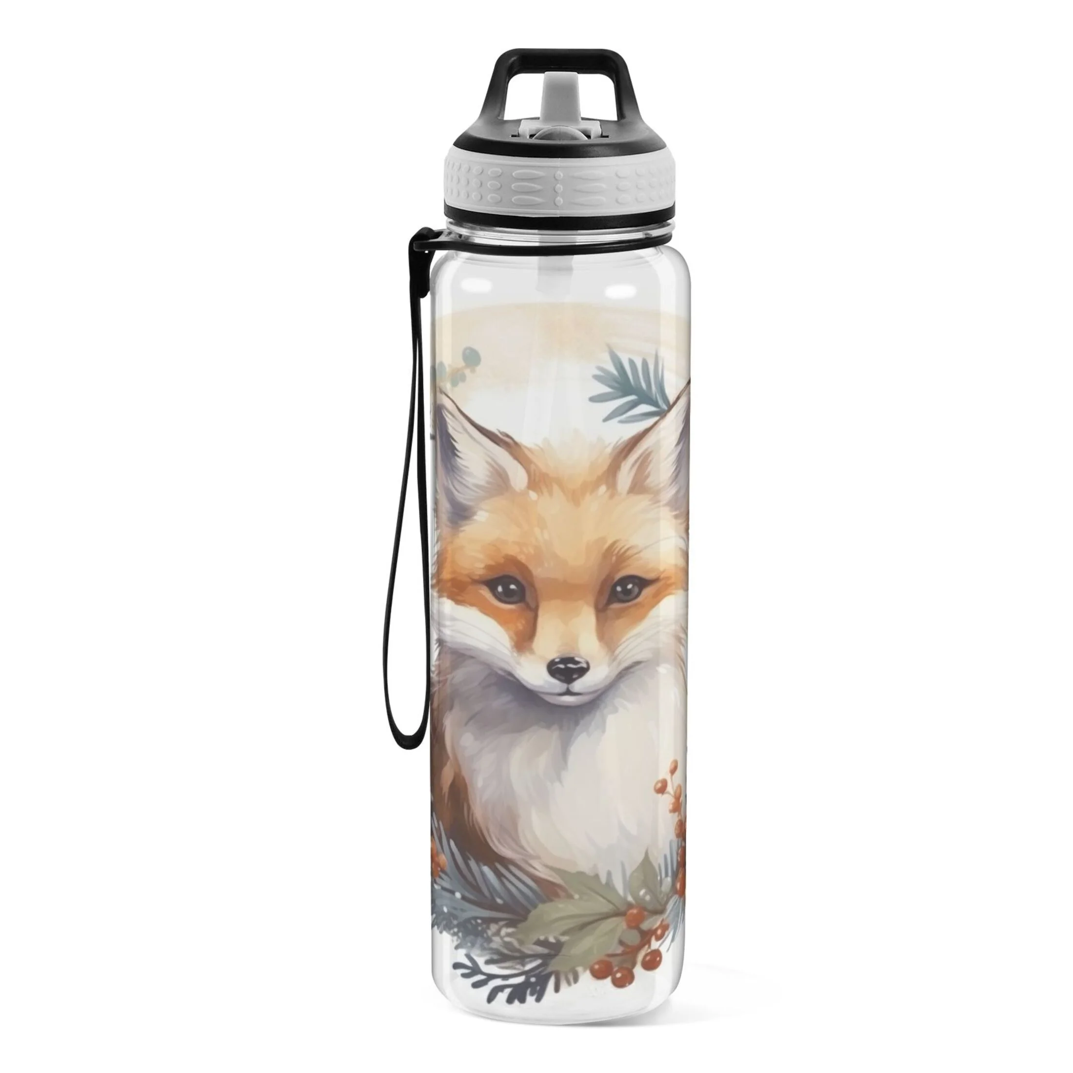 Fox Flowers 32oz Water Bottles with Straw Tritan Leakproof Sports Bottle BPA Free Clear for Fitness Gym Swimming Cycling