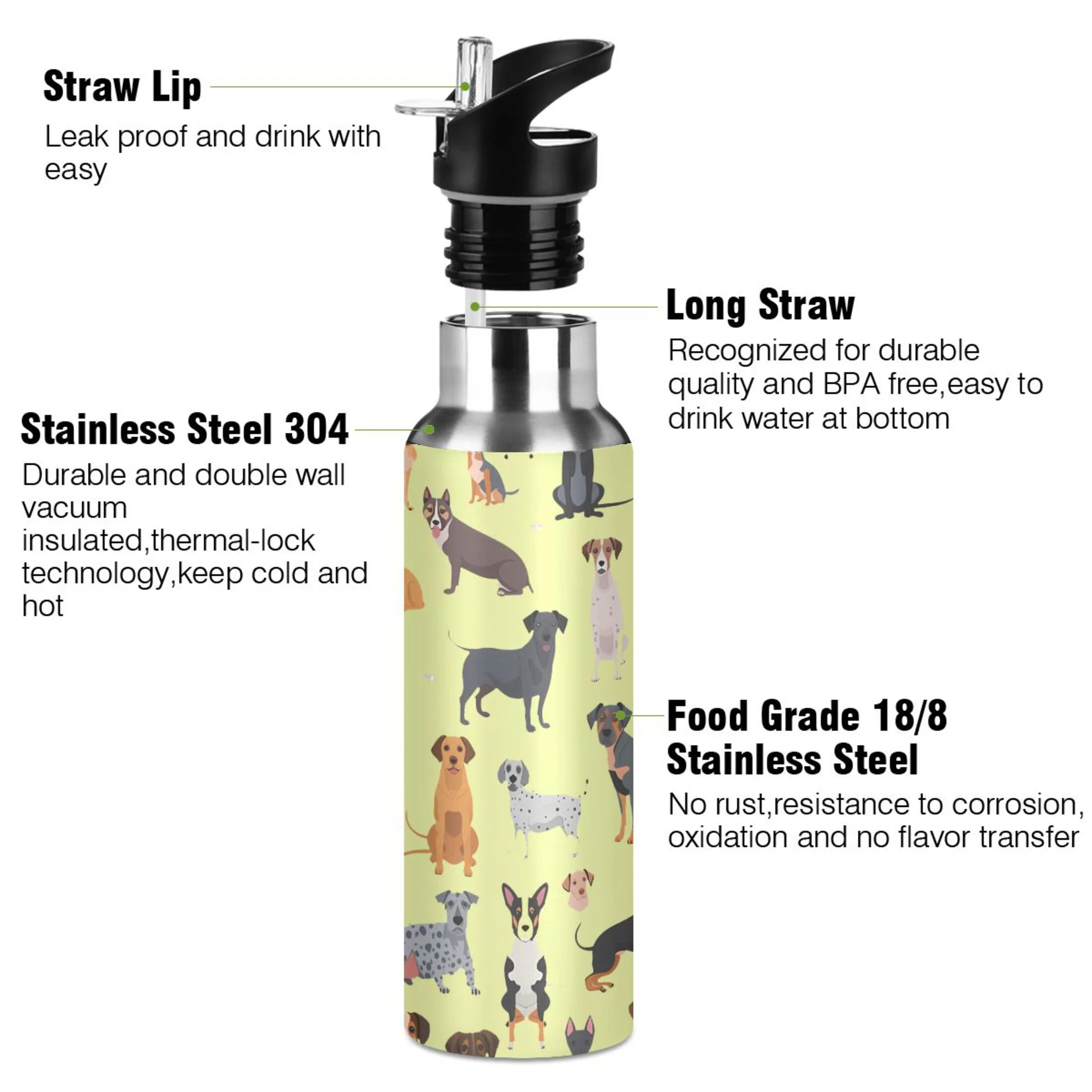 Cute Cartoon Car Trucks Water Bottles Insulated Thermos Kids Stainless Steel Bottle with Straw Lid Flask Leakproof for Sports Gym 20 oz