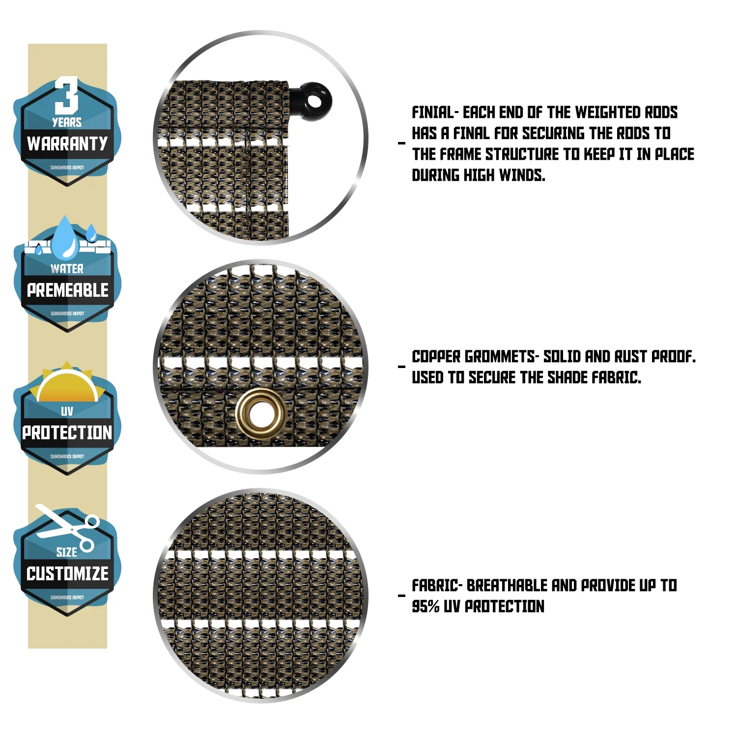 4'x19' Pergola Replacement Cover Canopy Sun Shade Screen Panel with Gromets Weighted Rods for Patio Deck Backyard Hollow out Brown