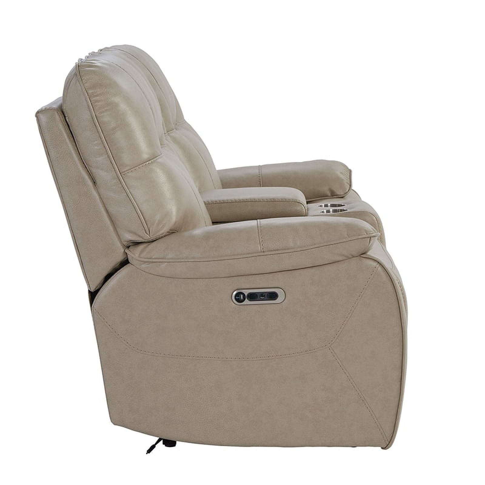 Bowery Hill Contemporary Polyester/PU Power Console Loveseat in Tan