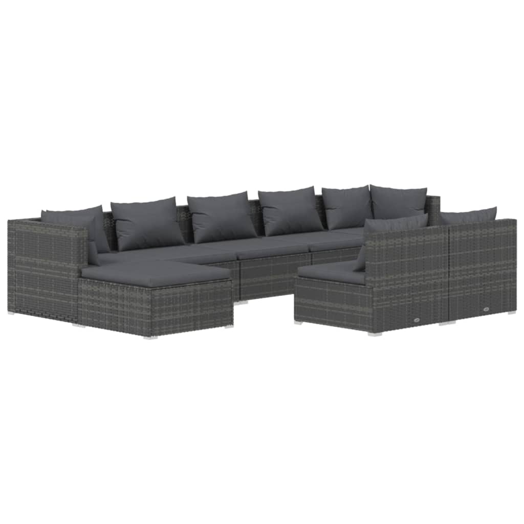 Htovila 9 Piece Patio Set with Cushions Gray Poly Rattan