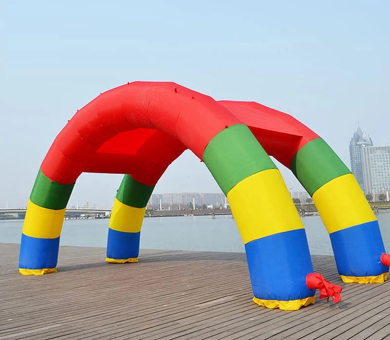 INTSUPERMAI Inflatable Rainbow Twin Arches Advertising Wedding Arch Double Stander 26*13ft with Free Blower