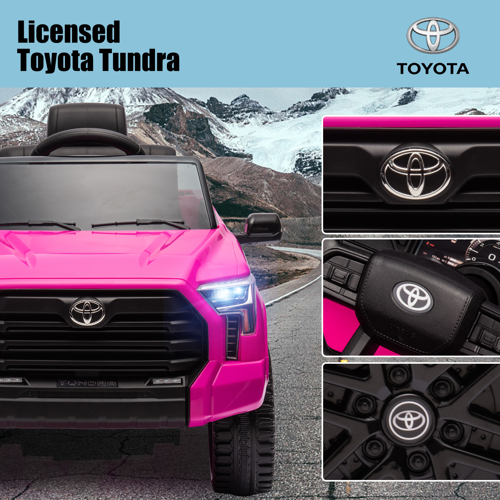 JOINATRE 12V Licensed Toyota Tundra Ride On Car, Battery Powered Electric Vehicle w/Parent Remote Control, LED Light, Horn, Music Bluetooth, Gift for Boys Girls, Rose Red