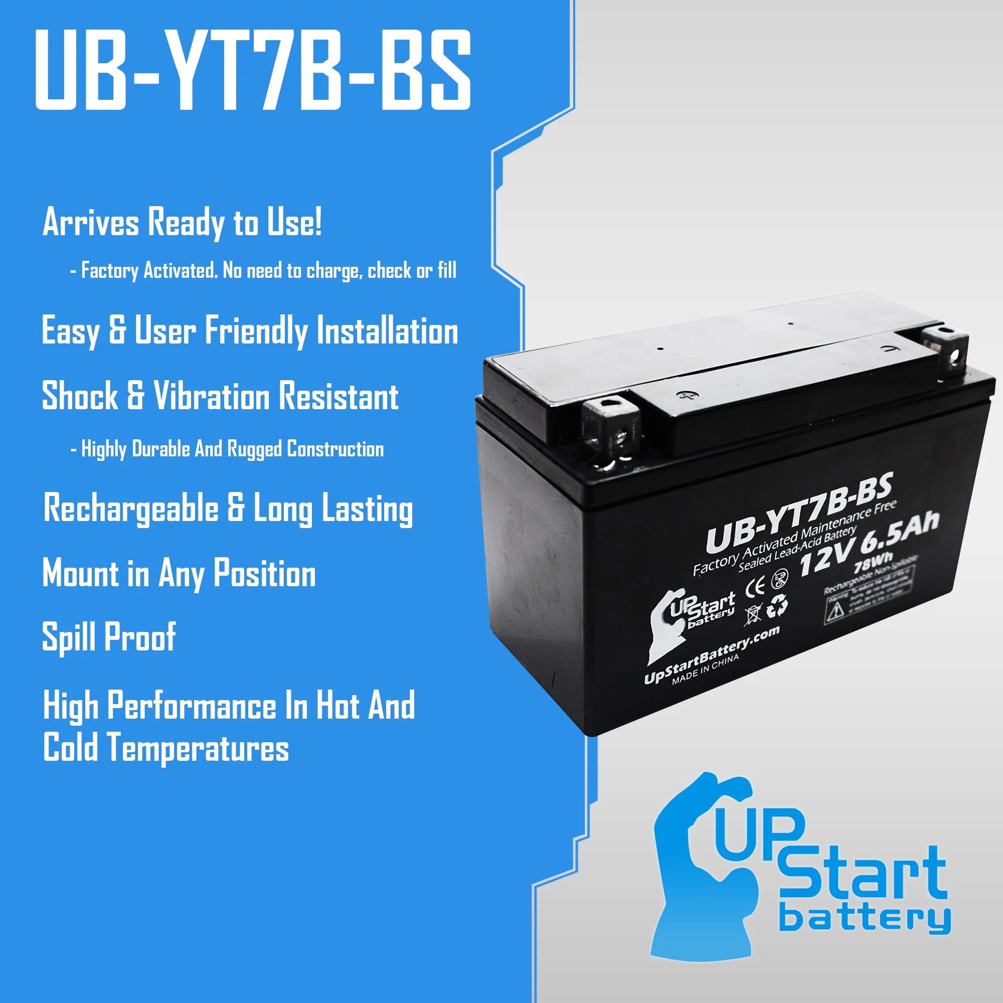 2-Pack UpStart Battery Replacement 2009 Triumph Daytona 675 675CC Factory Activated, Maintenance Free, Motorcycle Battery - 12V, 6Ah, UB-YT7B-BS