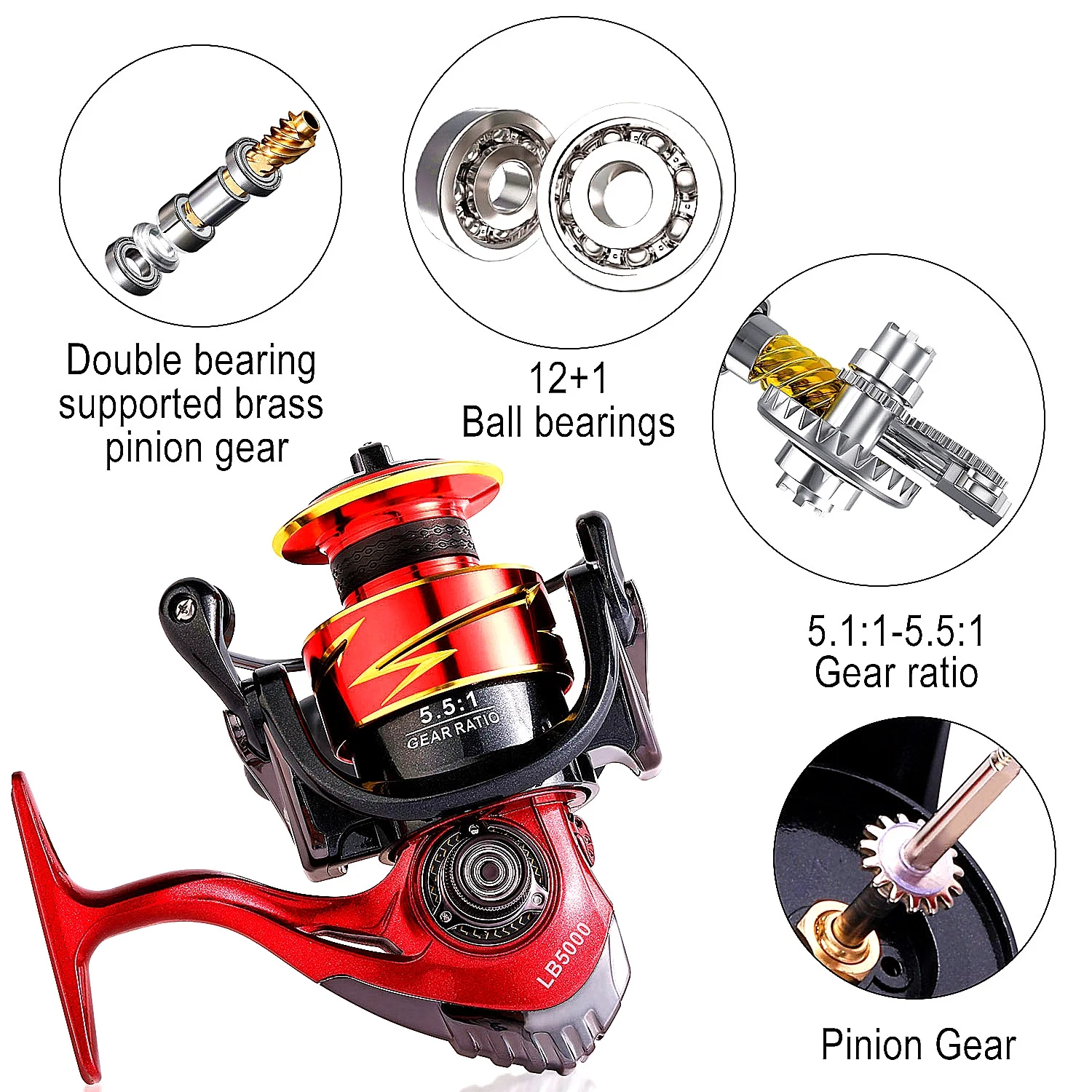 Sougayilang Fishing Reel Ultralight Smooth Power 12+1 BB Spinning Reel with 5.1:1/5.5:1 Gear Ratio