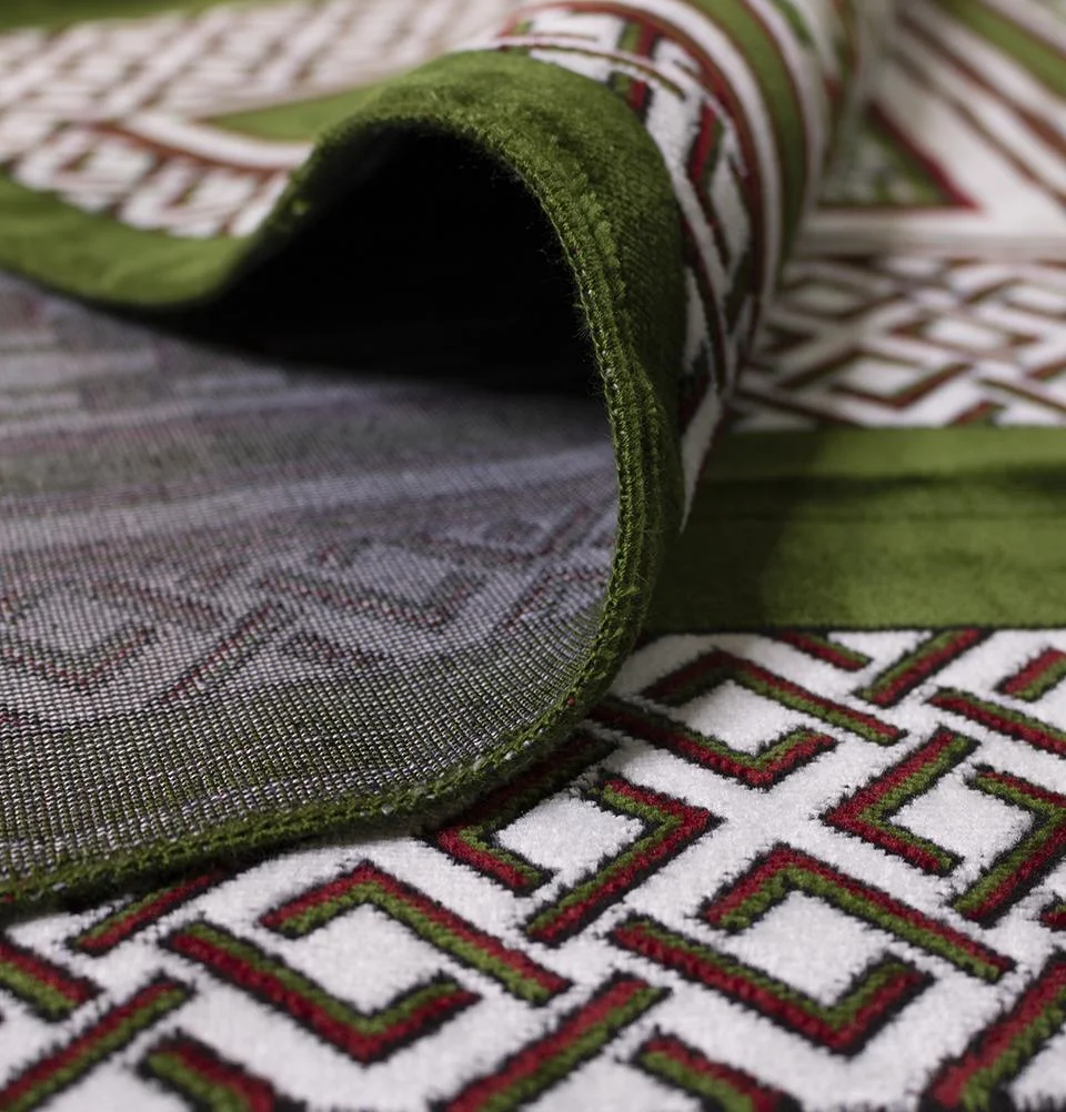 Modefa Turkish Islamic Prayer Rug | Wide 4 Person Group Carpet | Prayer Mat for Masjid or Mosque - Geometric Green