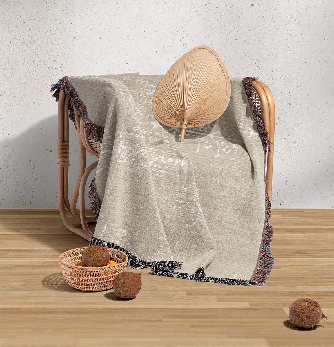 ROMIE BEIGE Woven Throw Blanket with Fringe By Kavka Designs