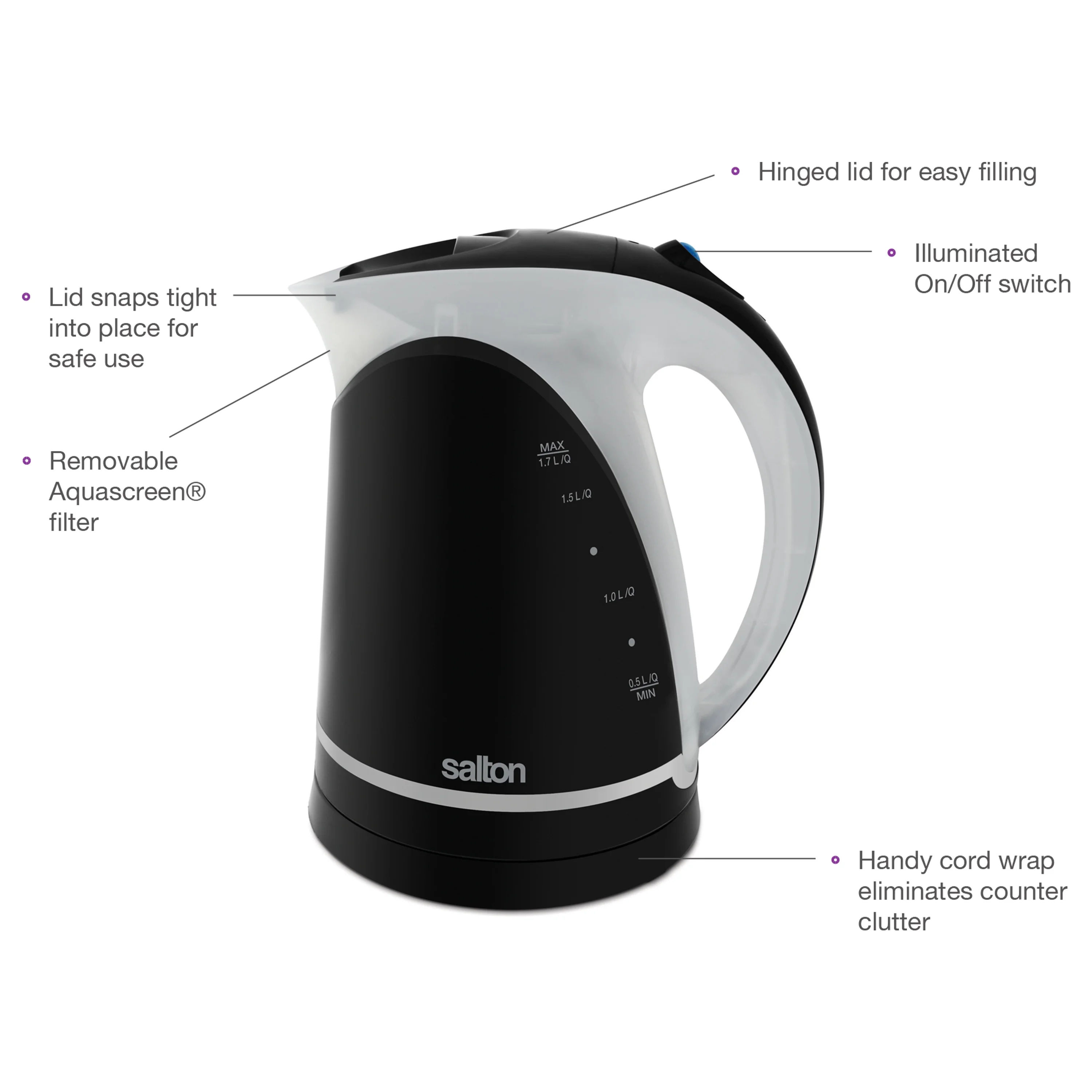 Salton Cordless Jug Kettle 1.7 Liter Black, JK1648B