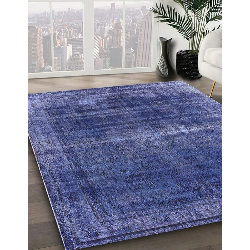 Ahgly Company Indoor Rectangle Mid-Century Modern Purple Oriental Area Rugs, 2' x 5'