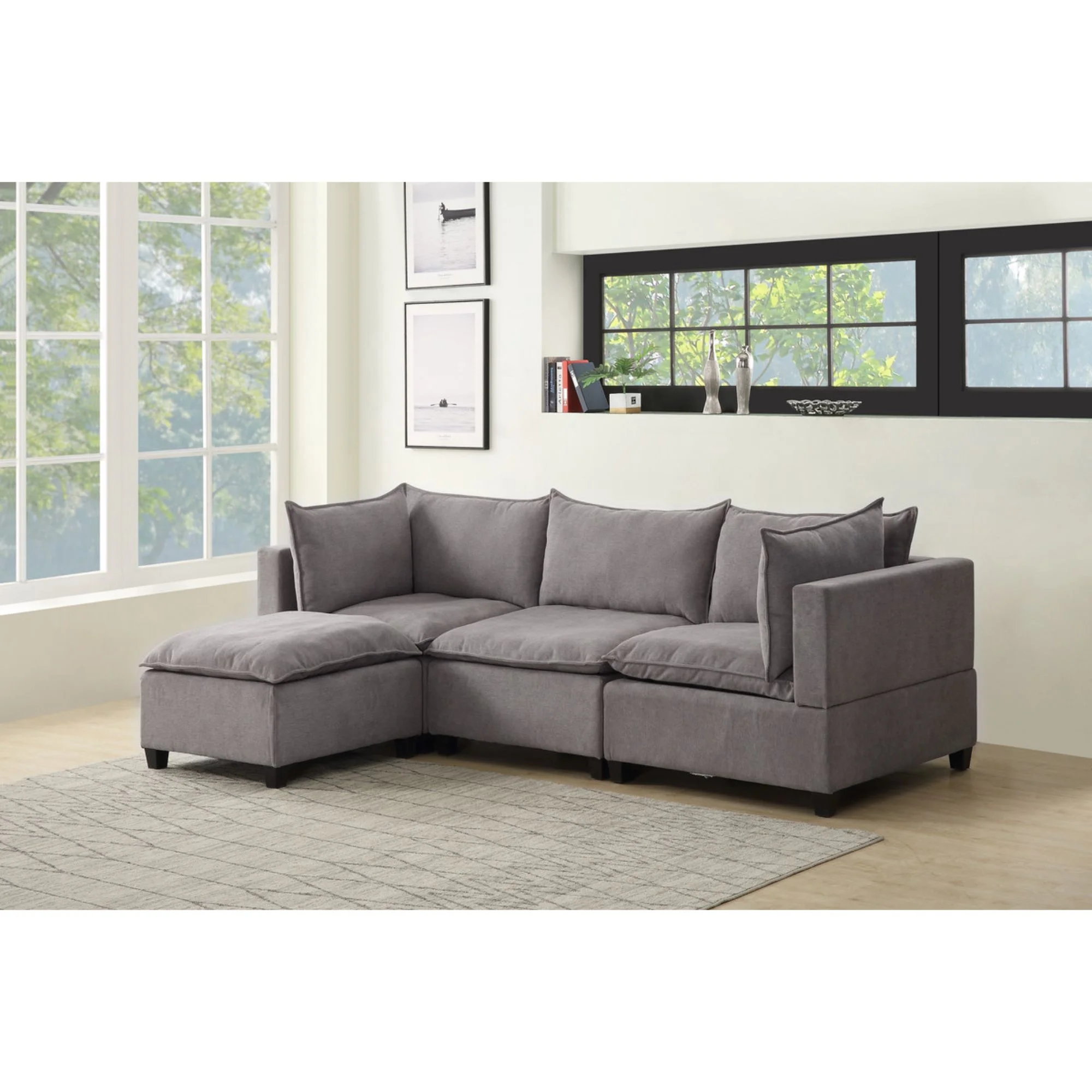 Lilola Home Madison Light Gray Fabric Reversible Sectional Sofa Ottoman