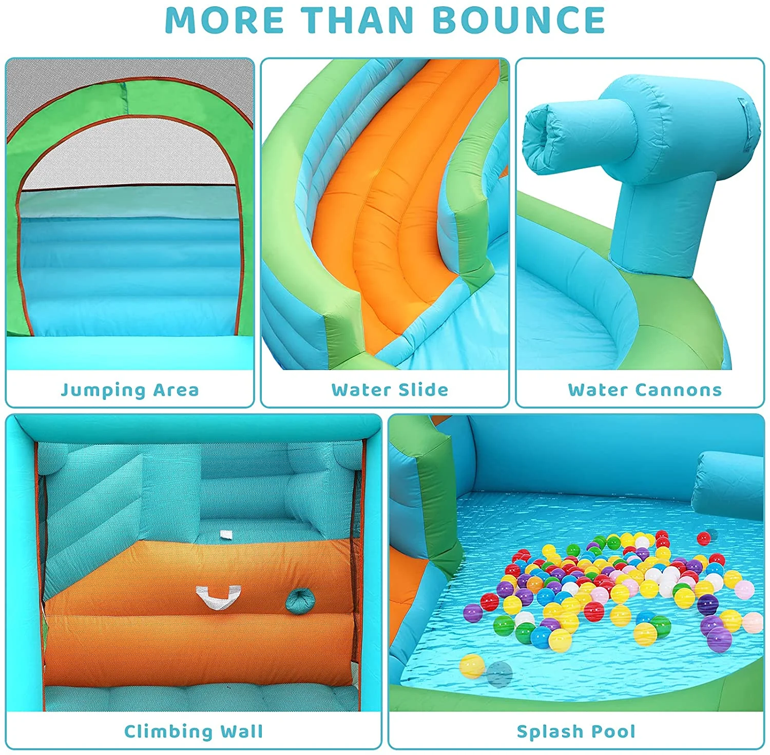 LAZY BUDDY Kids Inflatable Bounce House Water Slide W/ Splash Pool & Play Jumping Area, with Blower