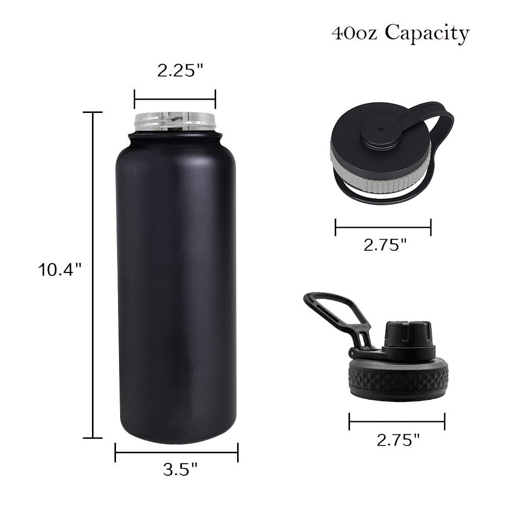 1 Pcs 40oz Water Bottle Stainless Steel Wide Mouth Double Wall Vacuum Insulation Bottle Black Color
