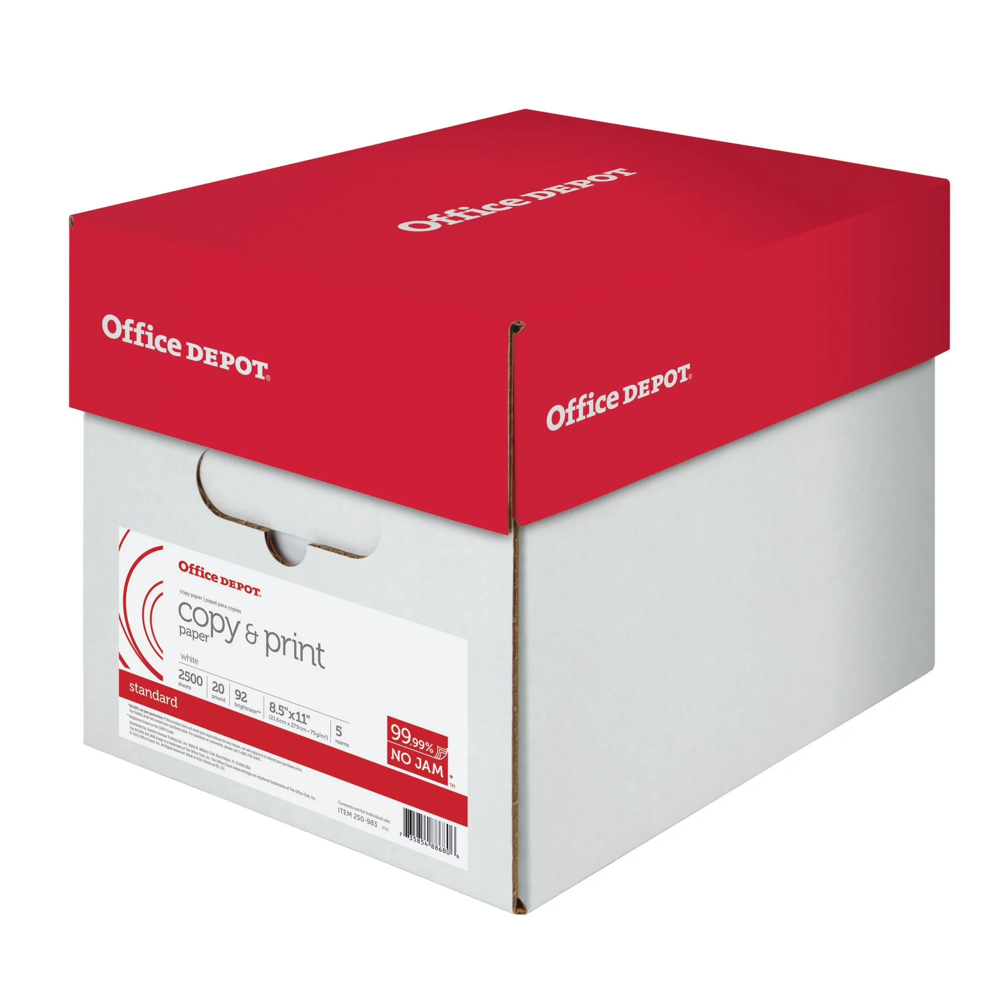 Office Depot Copy  Print Paper, 8 1/2in. x 11in., 20 Lb, 500 Sheets Per Ream, Case Of 5 Reams, 851201CS