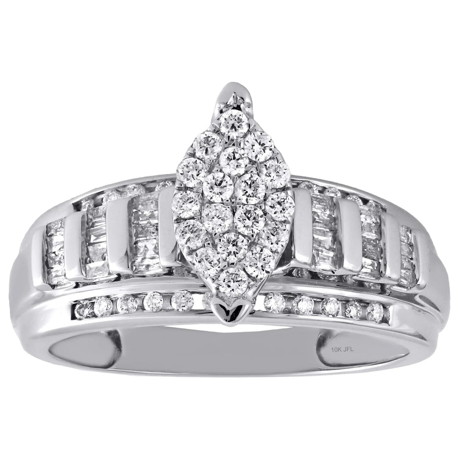 10K White Gold Round Diamond Marquise Cluster Ladies Engagement Ring 0.50 Ct.
