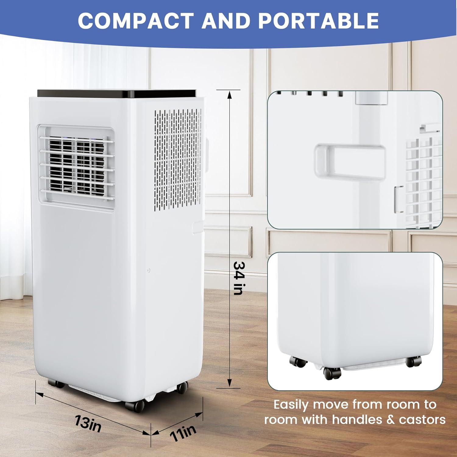 Homhougo—10000 BTU Portable Air Conditioners, Portable AC Unit Built-in Cool, Dry, Fan Modes with Remote Control, for Room, Dorm, Office, 24H Timer Function, Cools Room up to 450 Sq. ft, White