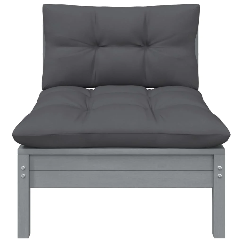 Aibecy Patio Middle Sofa with Anthracite Cushions Gray Solid Pinewood