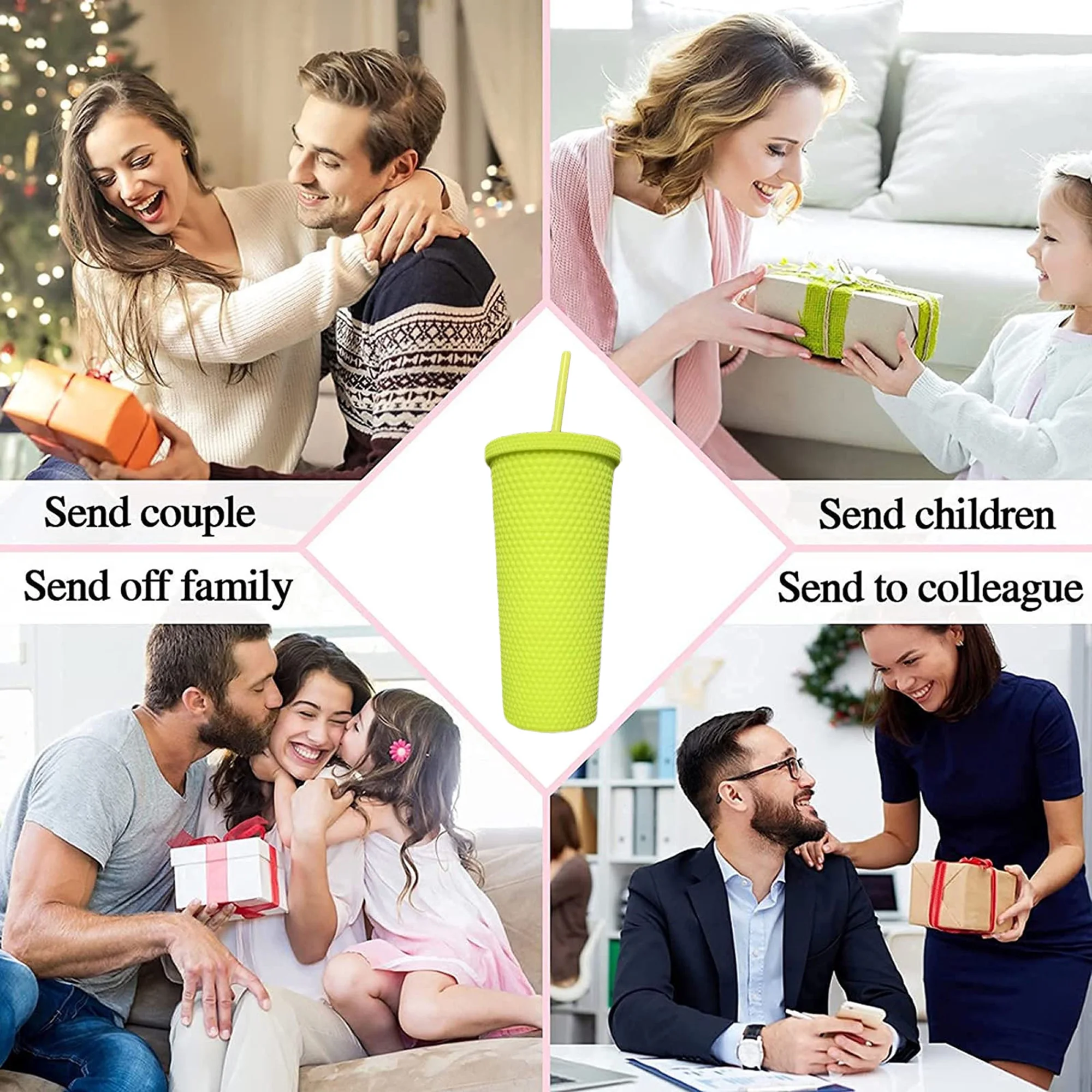 LSFYSZD Portable Water Bottle, Reusable Double-Layer Solid Color Uneven Straw Cup with Lid for Outdoor, Office, Home