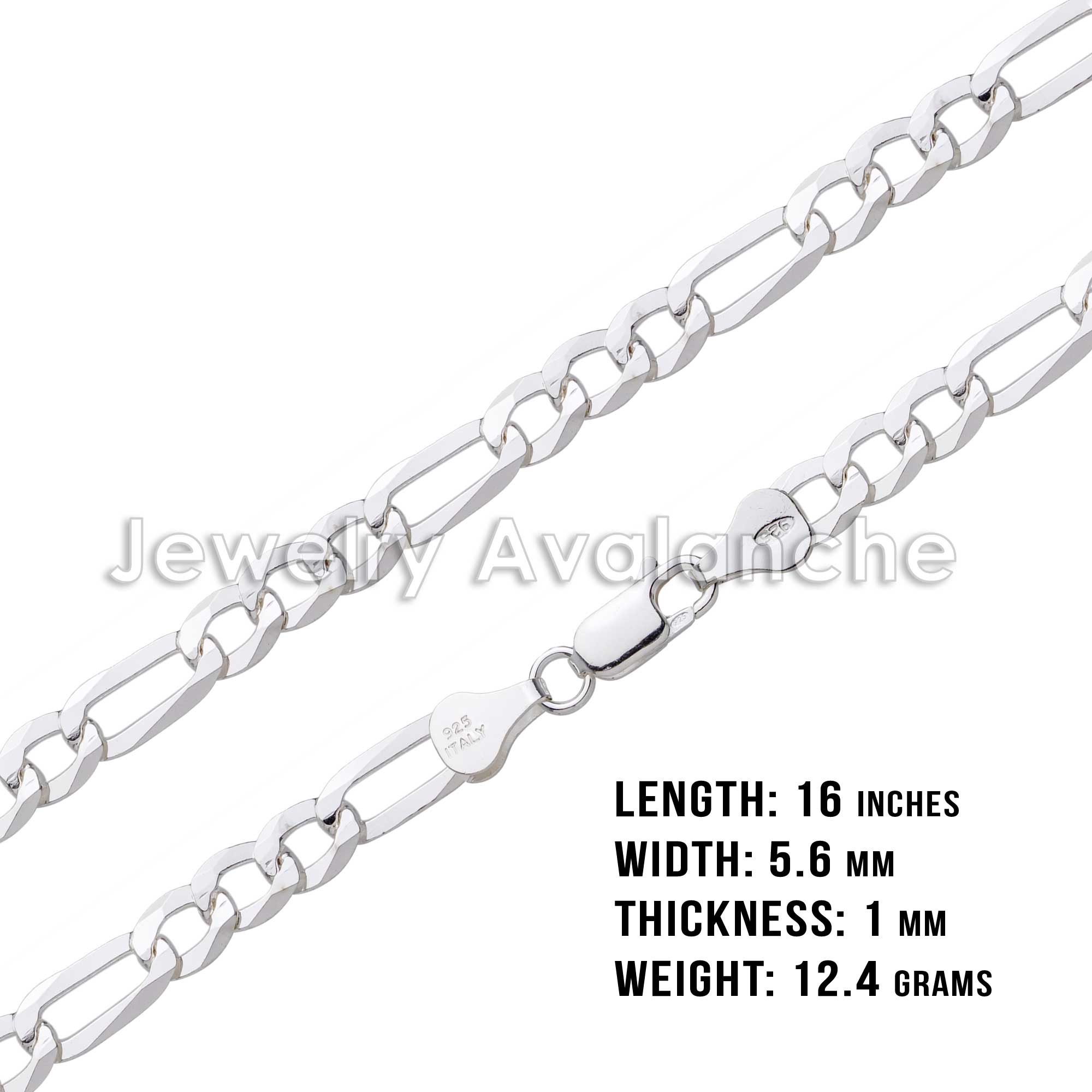Mens .925 Sterling Silver Flat Figaro Link Chain Necklace 5.6mm - 16 inches #CH607s16