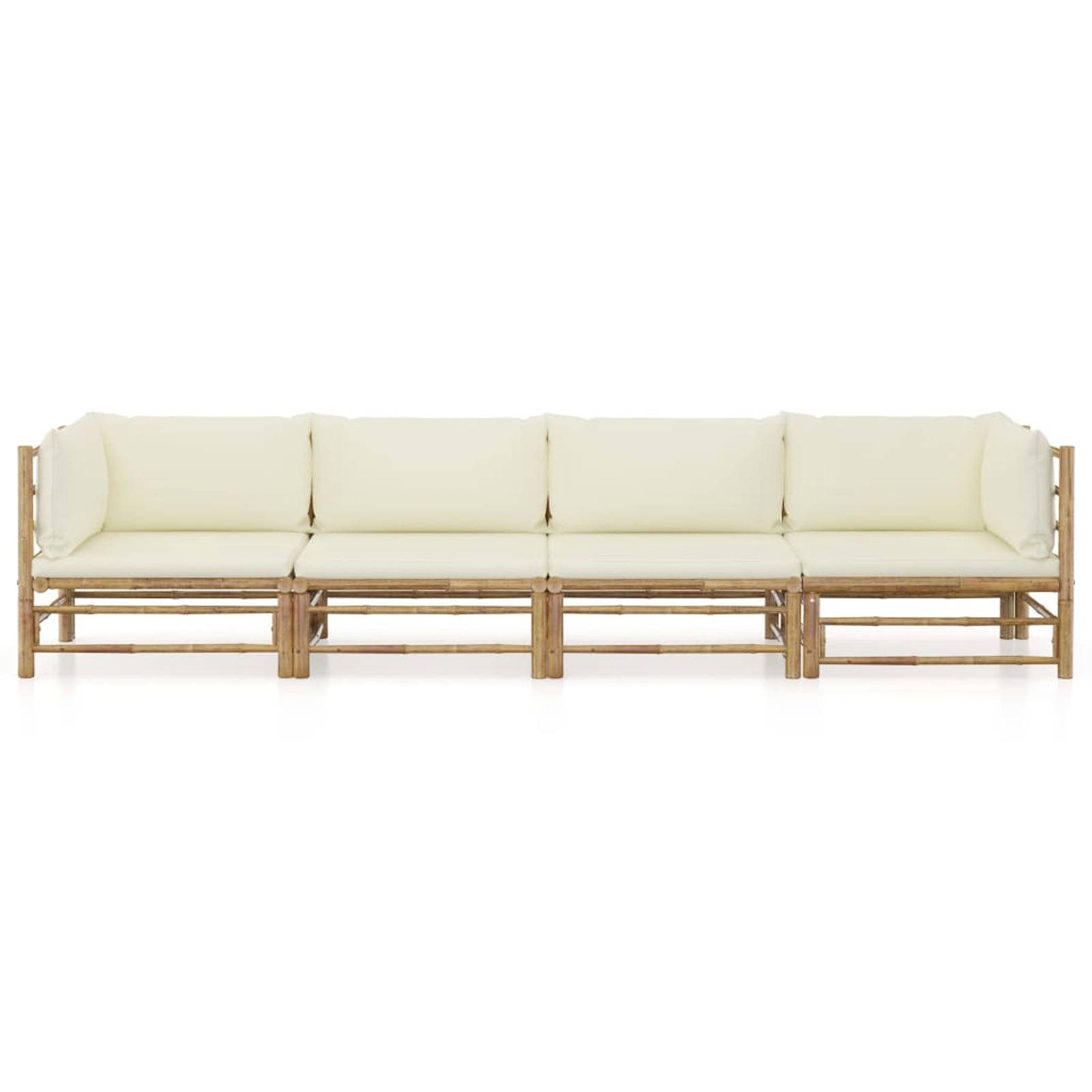 Dcenta Set of 4 Patio Lounge Set Cream White Cushioned 2 Corner and 2 Middle Sofas Bamboo Sectional Outdoor Conversation Set for Patio, Backyard, Balcony