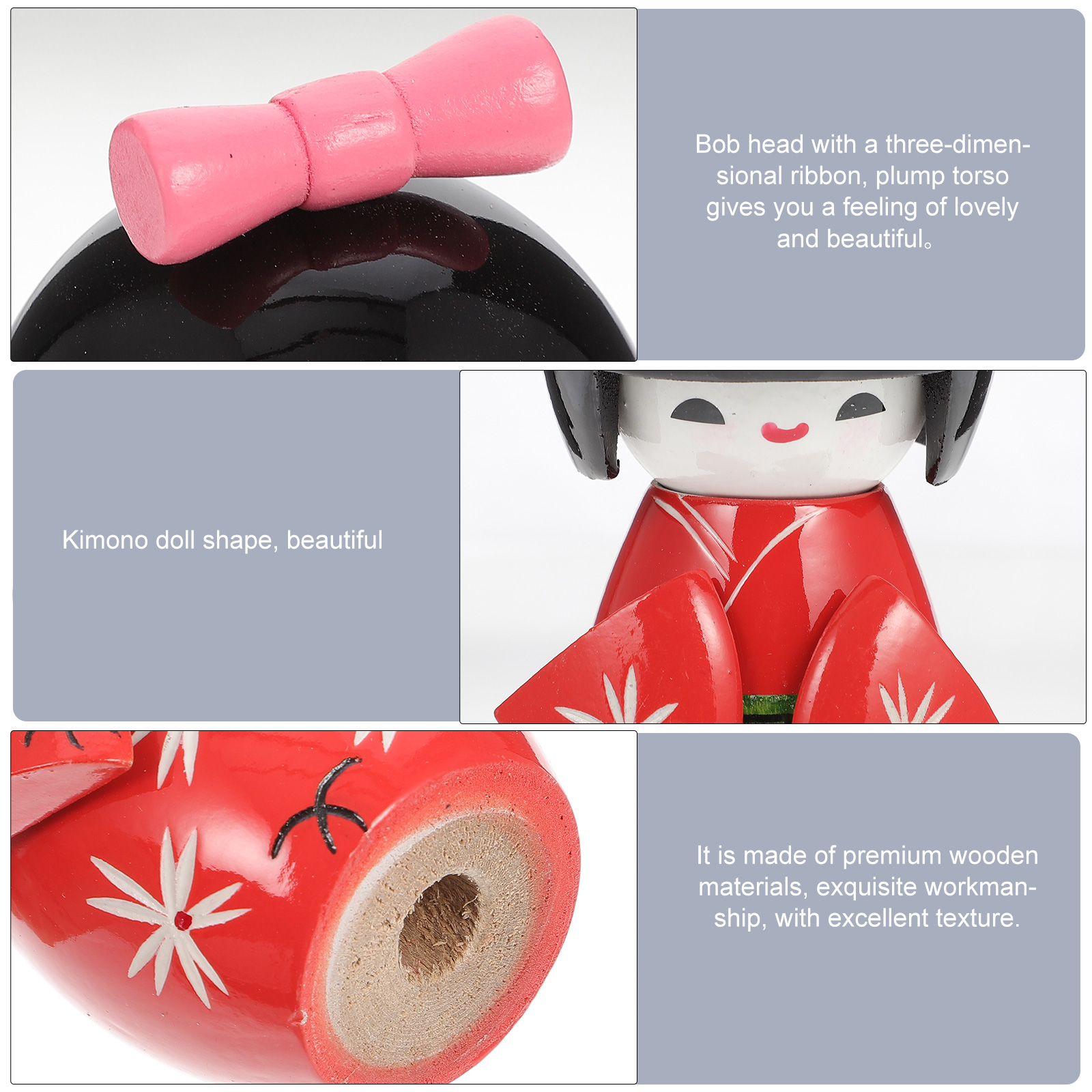 3 Pcs Kimono Doll Wooden Japanese Ornament Decor Kids Crafts Antique Collectible Figurines